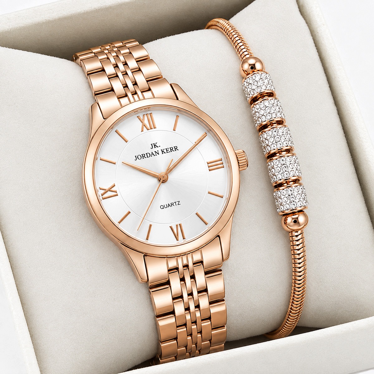 Zestaw damski zegarek Bruna rose gold + bransoletka – Elegancja na każdą okazję
