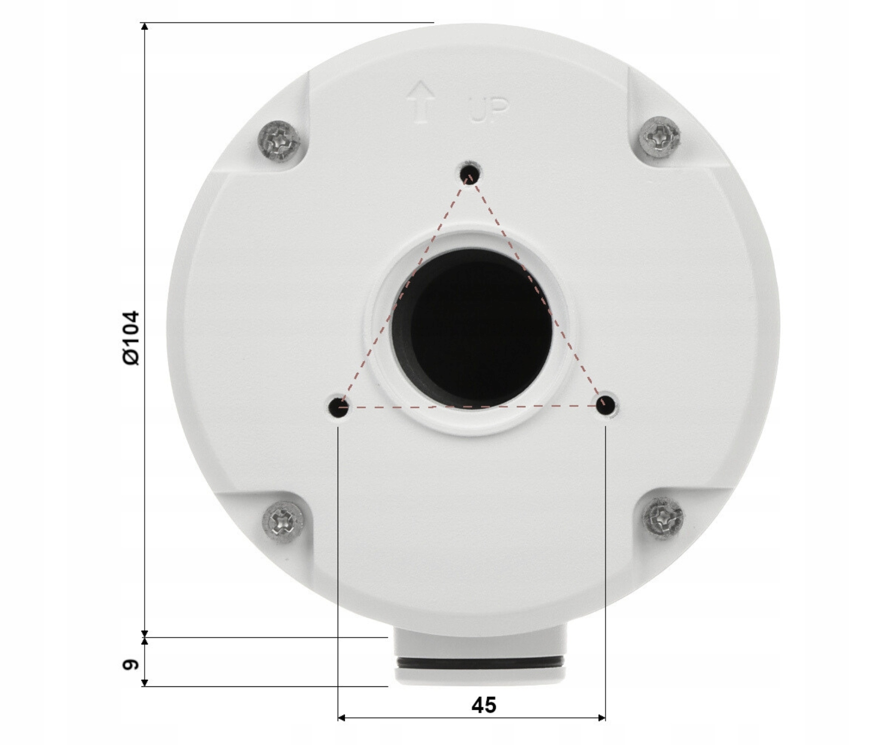 Wymiary uchwytu – Średnica Ø 104 mm i dystans od powierzchni 57 mm