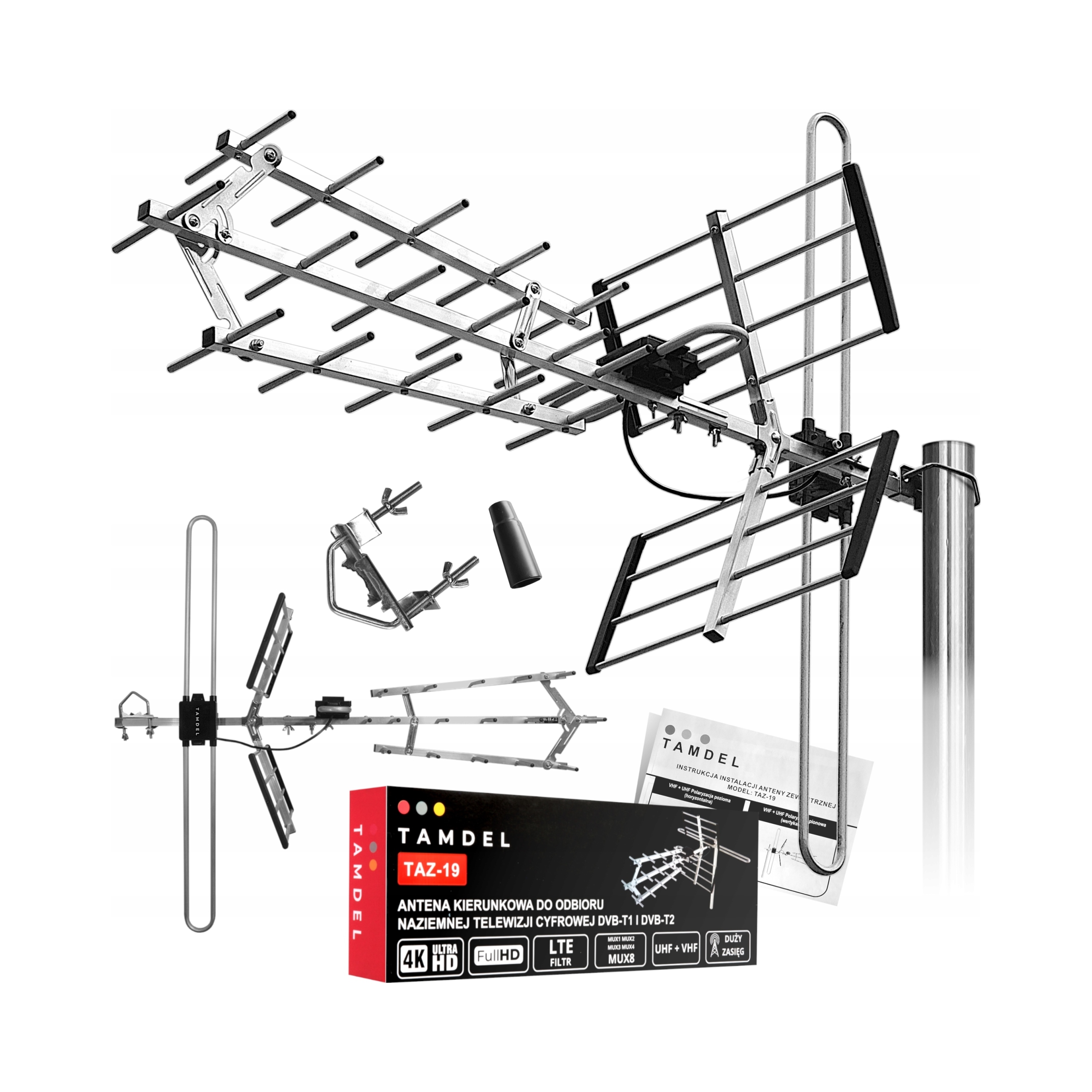 Antena zewnętrzna DVB-T2 UHF+VHF TAMDEL TAZ-19 – Idealne rozwiązanie do odbioru telewizji naziemnej