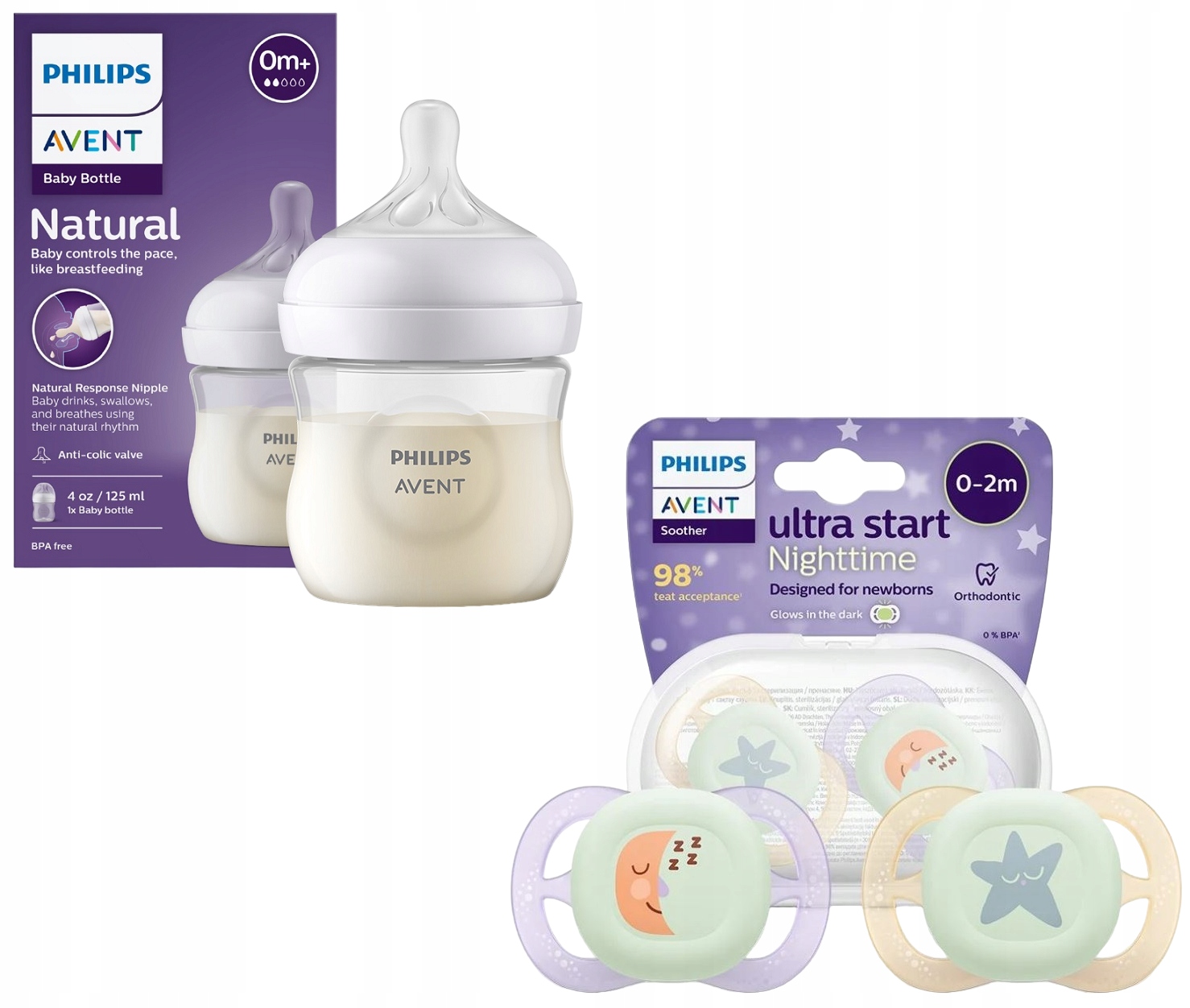Philips Avent SCY900/01 + SCF075/07 – Butelka responsywna Natural 125 ml z smoczkiem ortodontycznym
