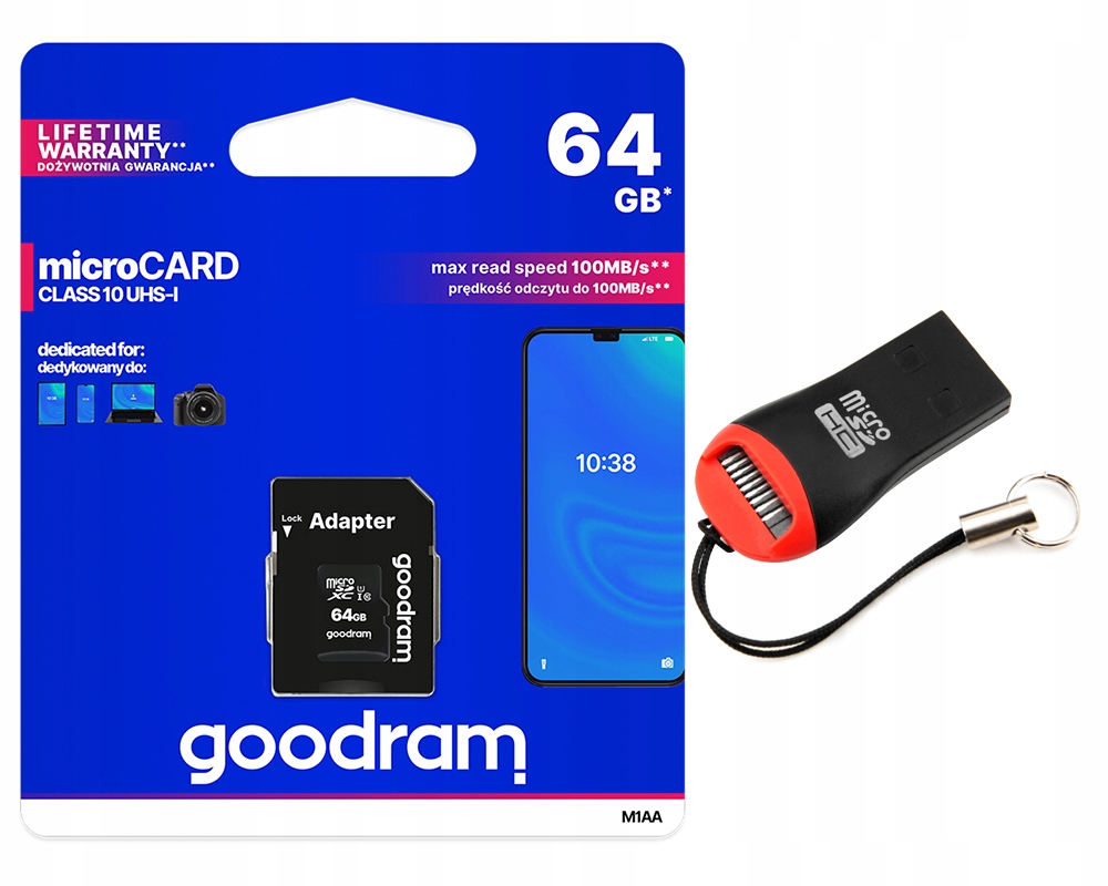 Goodram Karta Pamięci 64 GB Micro SDHC + Adapter SD 10 Class – Niezawodne przechowywanie danych