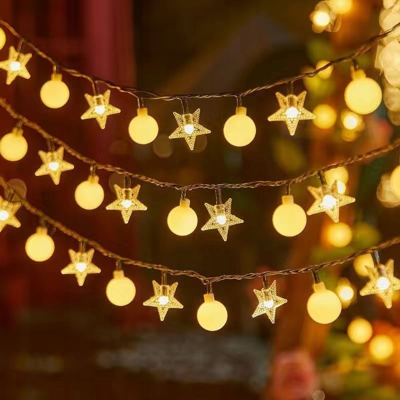 Girlanda 10m (80 lampek LED) USB Gwiazdki + Kulki – Idealna dekoracja na każdą okazję