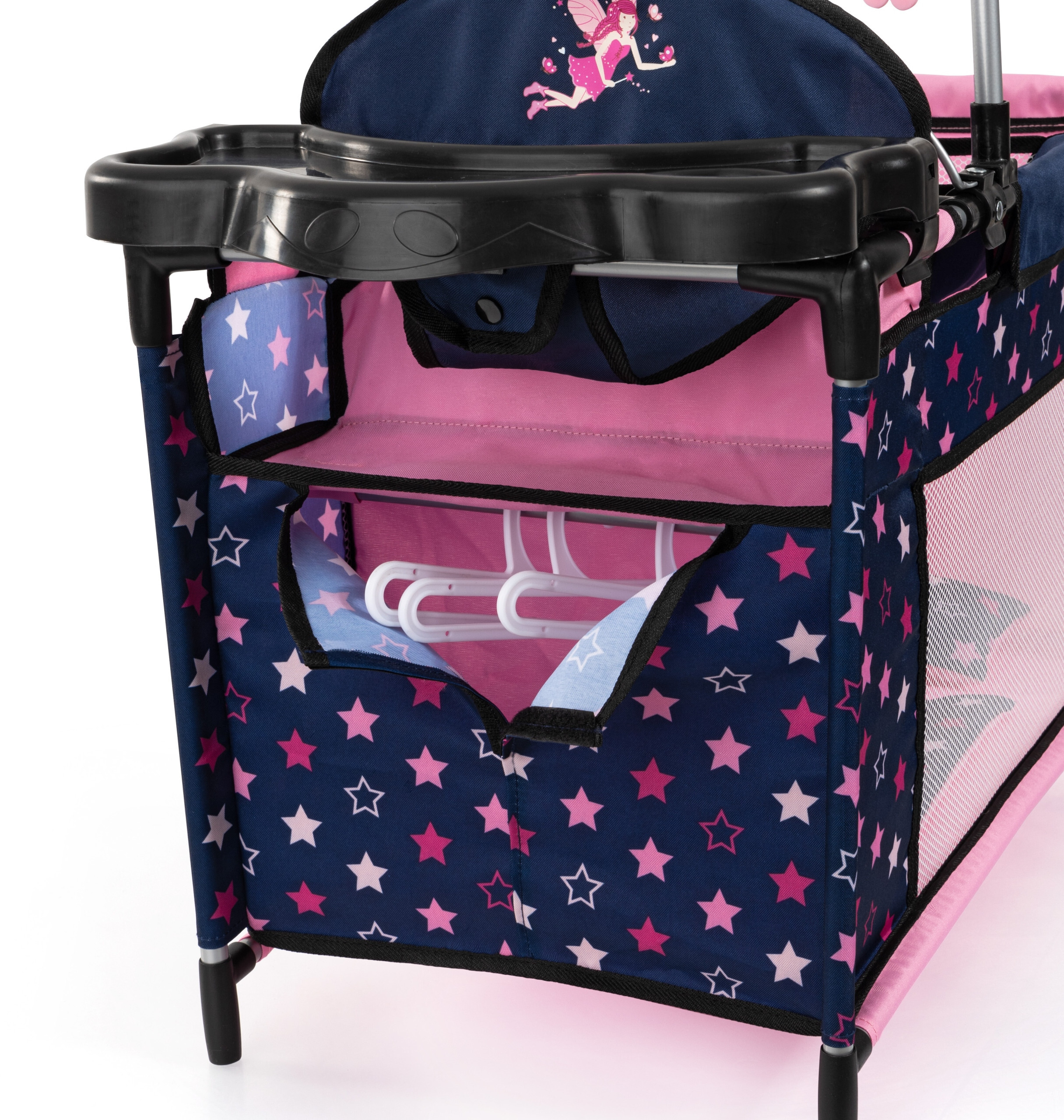 Elegancki design i funkcjonalność – granatowe łóżeczko z różowymi akcentami