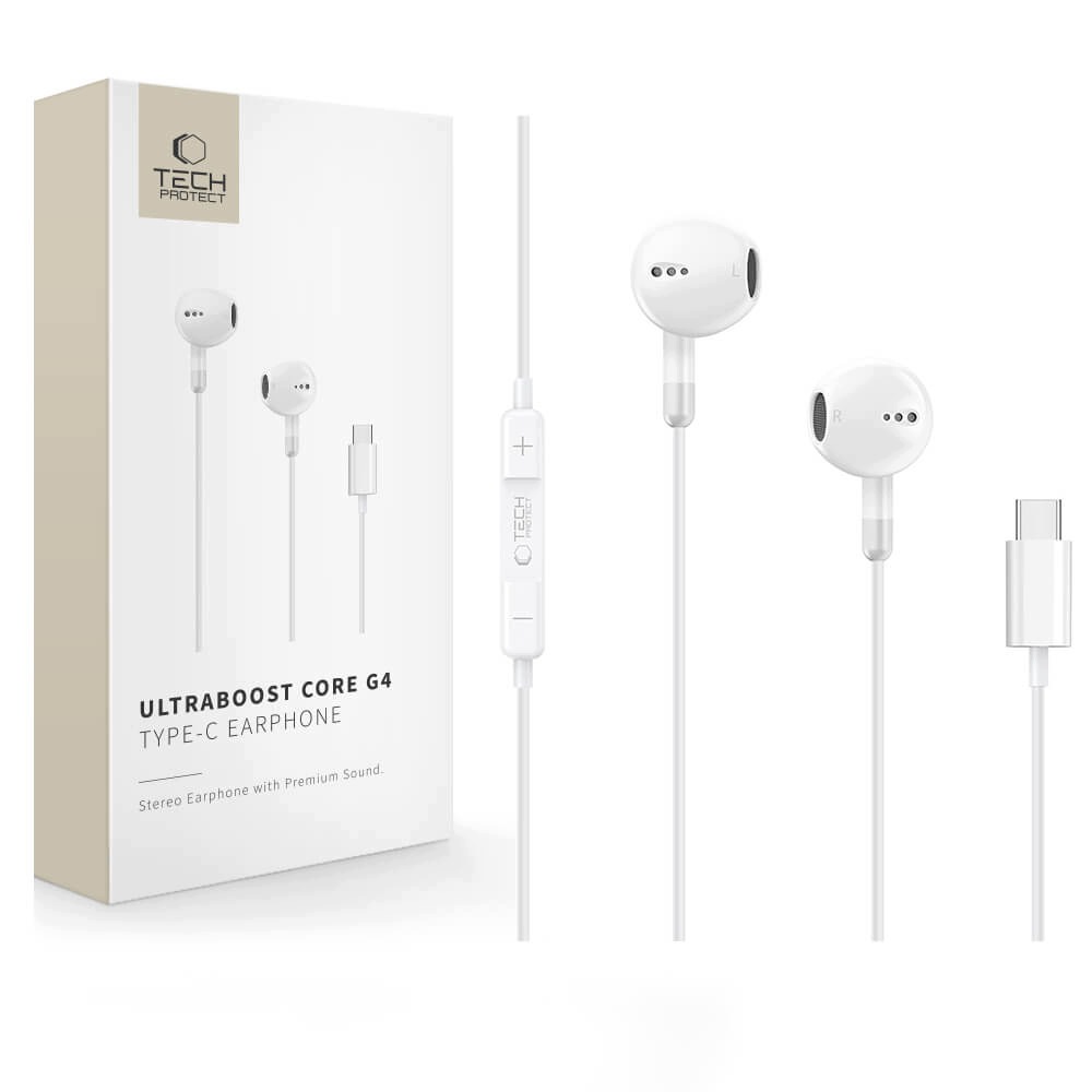 Słuchawki Tech-Protect Ultraboost TYPE-C Earphone Core G4 White – Doskonałe brzmienie w Twoich uszach
