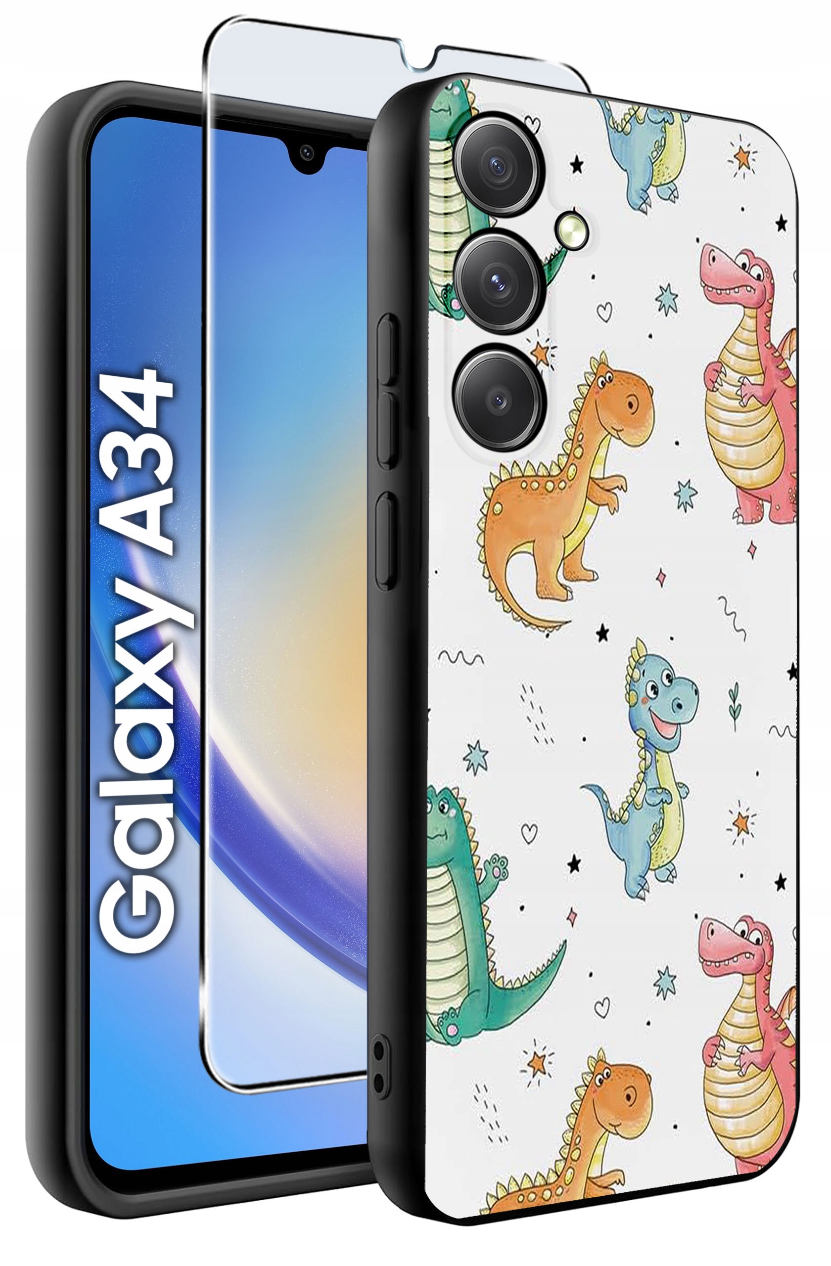 ETUI do Samsung A34 5G WZORY | SILIKONOWE MATT CASE + SZKŁO HARTOWANE 9H
