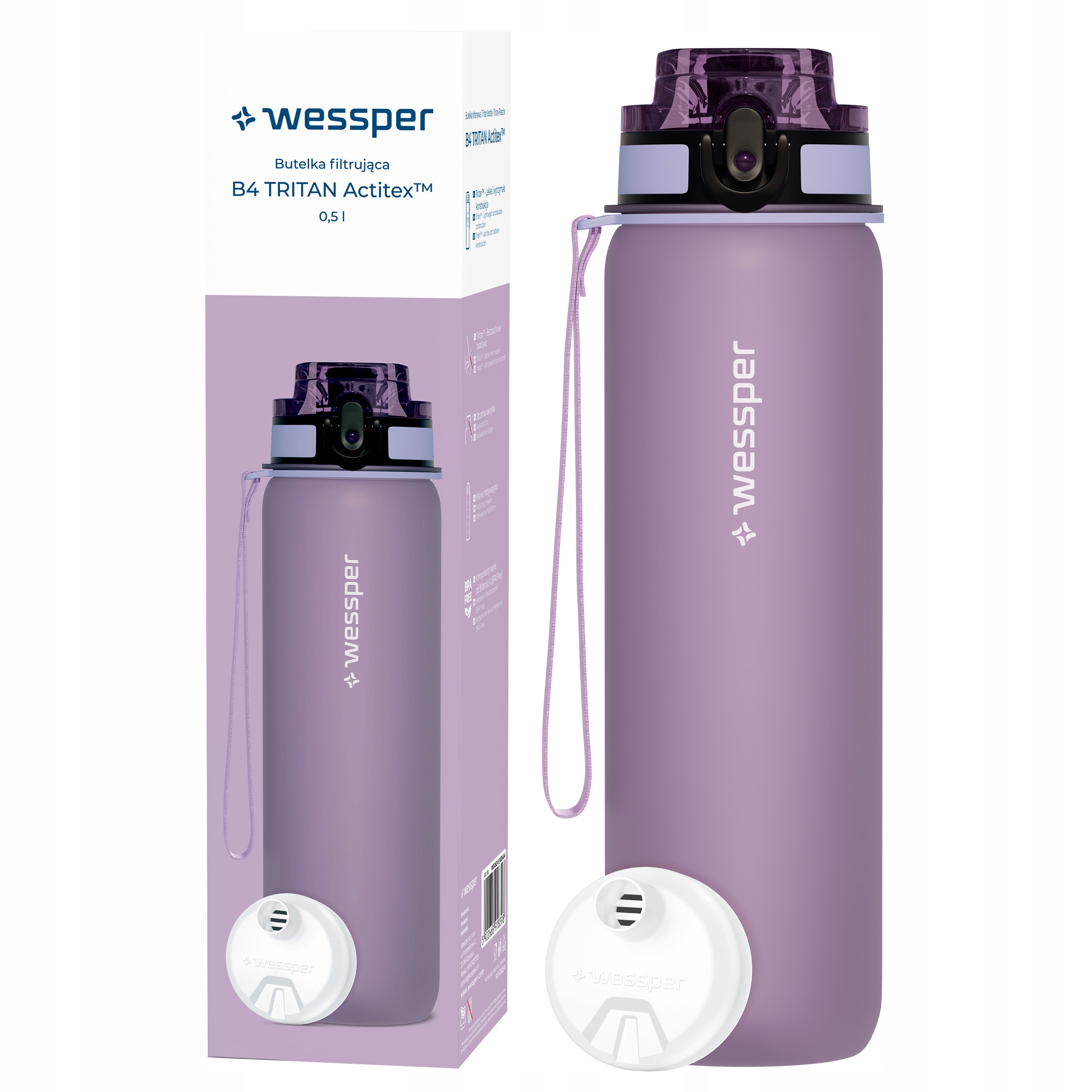 Butelka filtrująca Wessper B4 TRITAN Actitex™ 500ml – Lawendowa elegancja