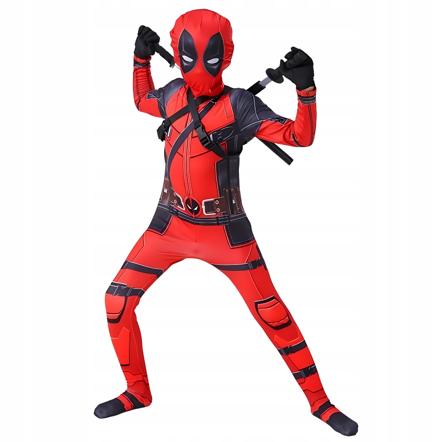 Kostium Deadpool – Pełny Zestaw Przebrania dla Dzieci z Mieczami