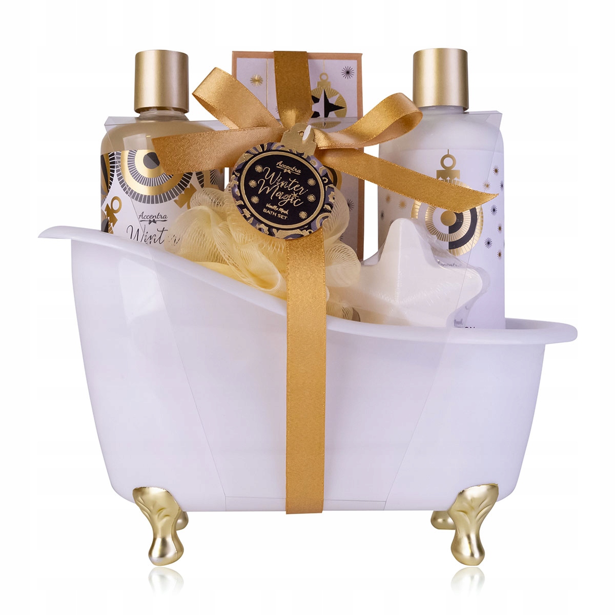 Wygodne akcesoria: gąbka i musująca bomba do kąpieli