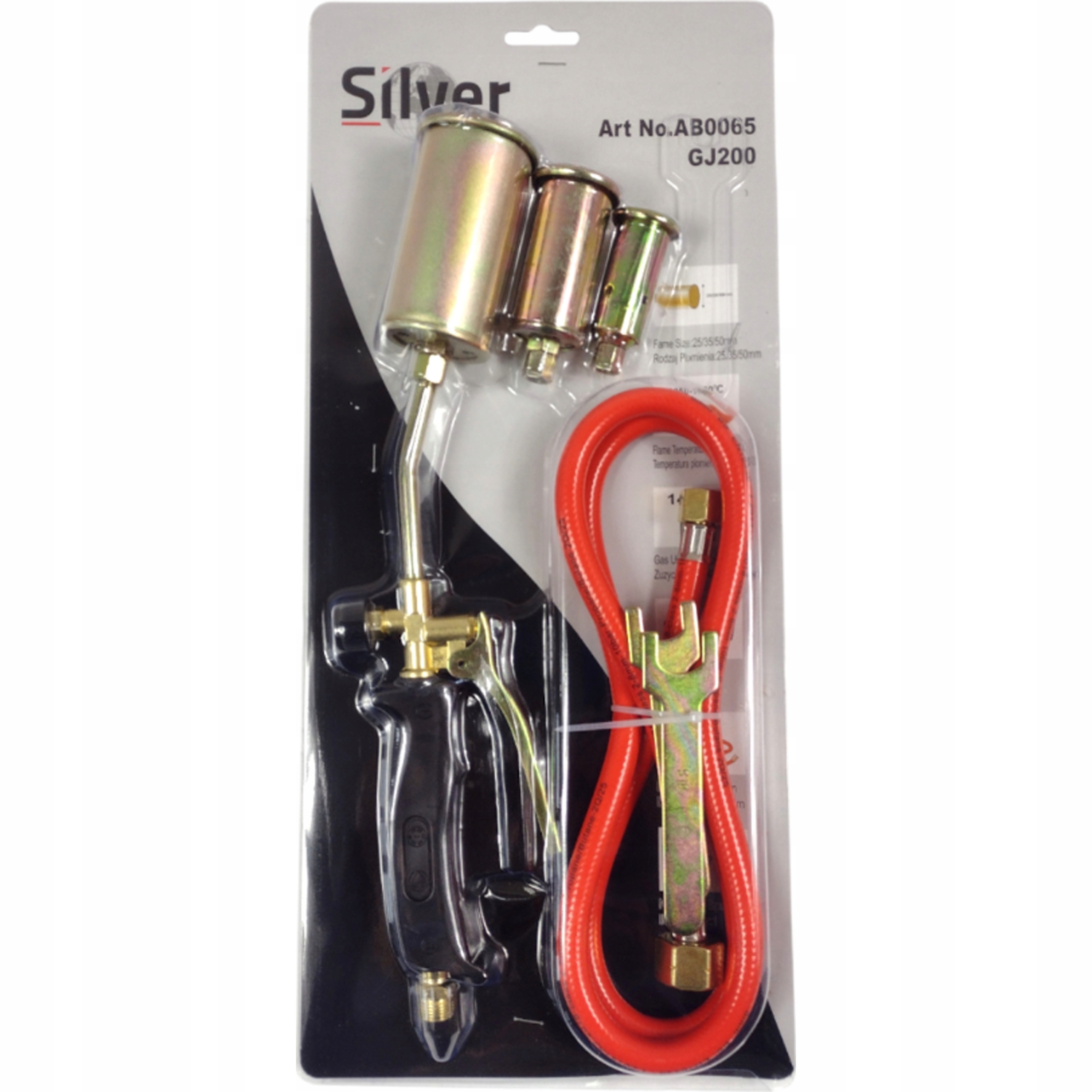 Palnik gazowy z wężem do papy dachowej – 3 dysze – SilverTools AB0065