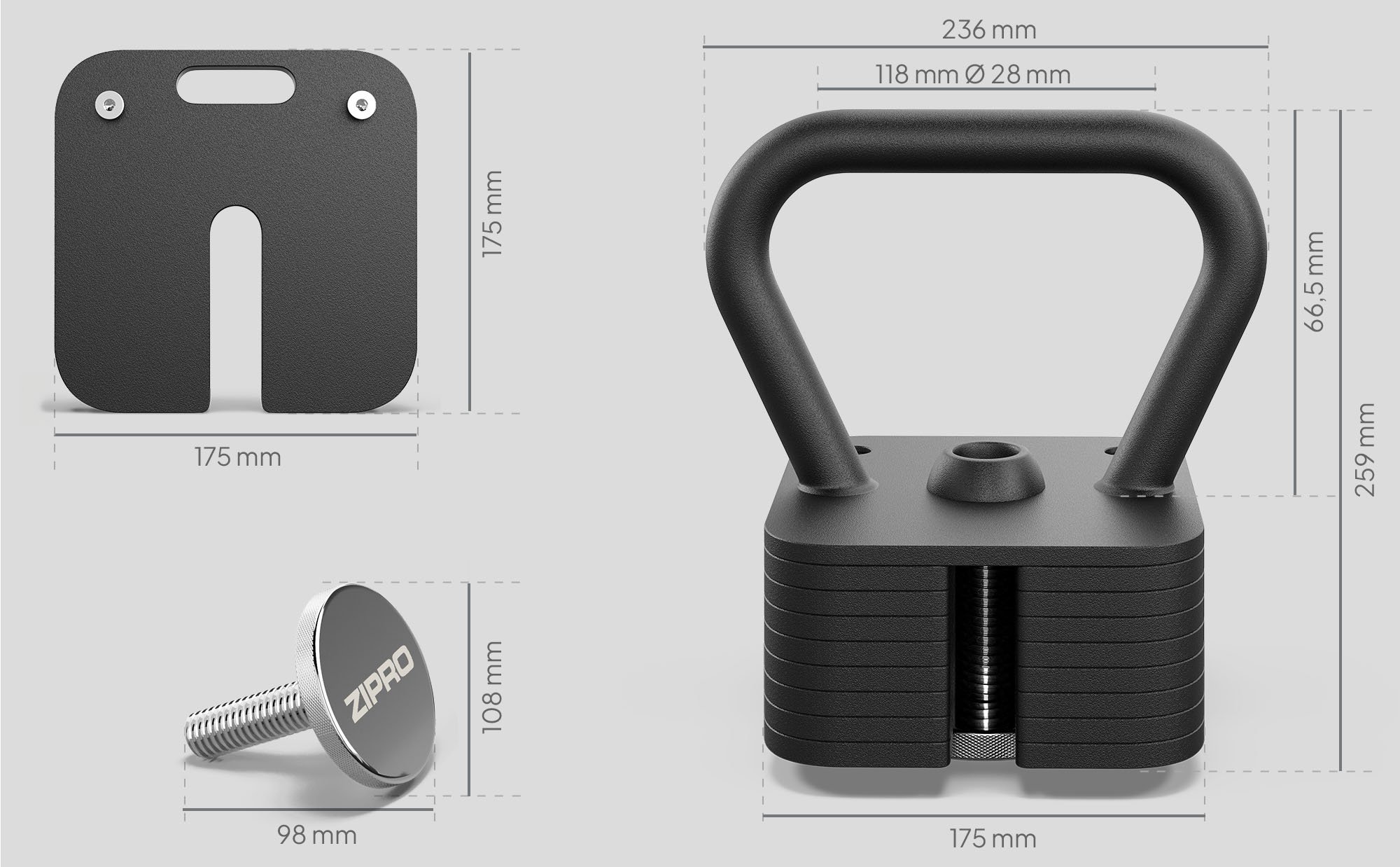 ZIPRO Kettlebell z regulacja obciążenia 19 kg