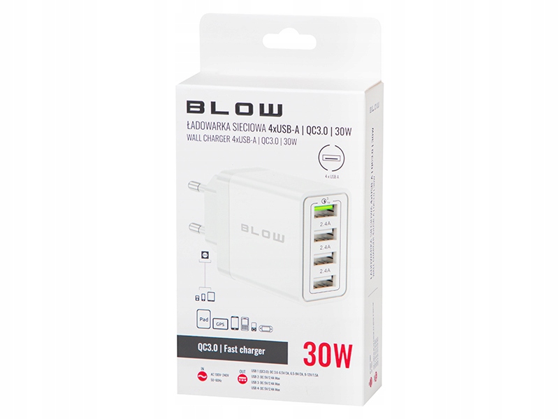 Ładowarka sieciowa gniazdo USB 4x USB-A QC 30W – Szybkie ładowanie dla każdego