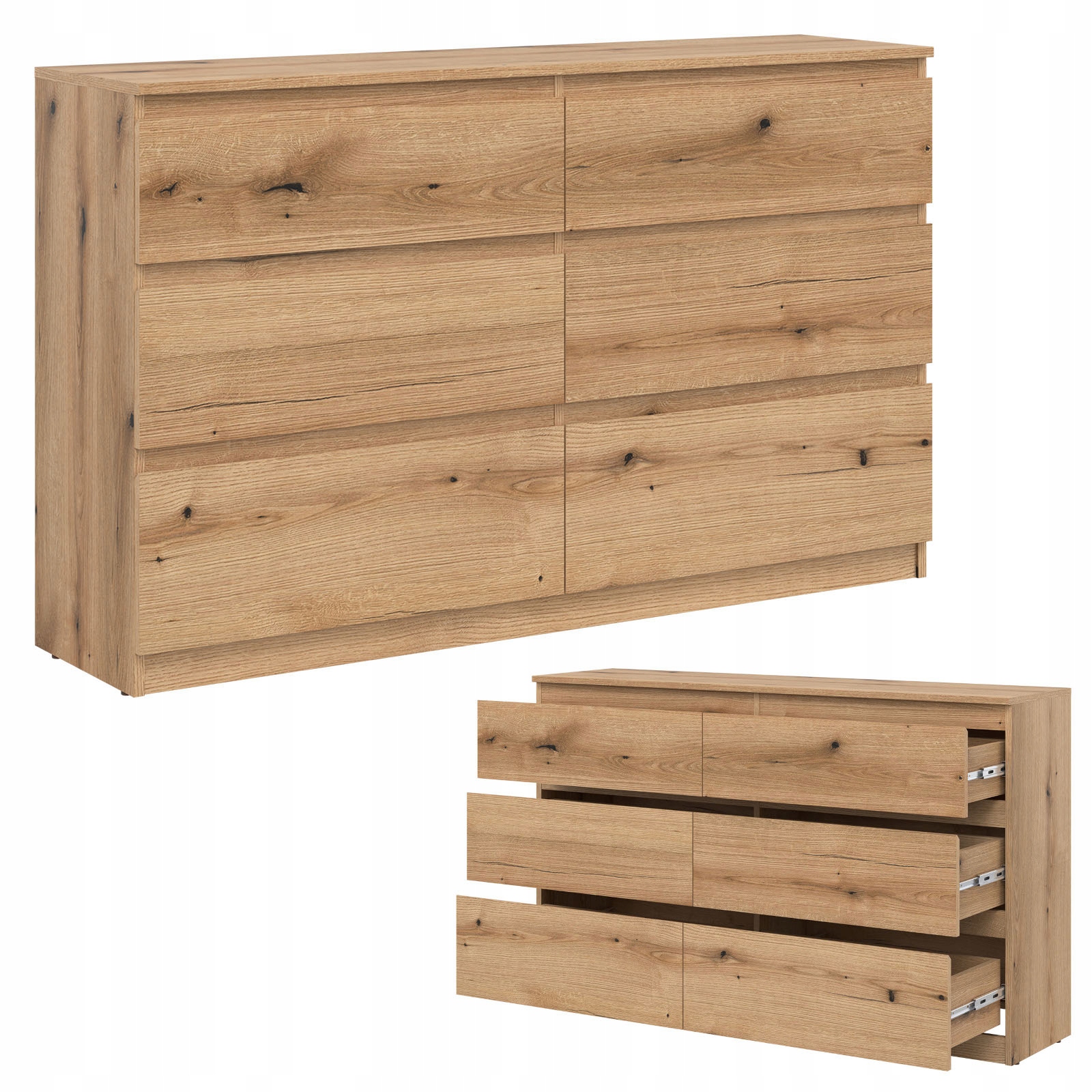 Komoda duża z szufladami niska dąb Evoke REMI RM03 – Idealne rozwiązanie do każdego wnętrza