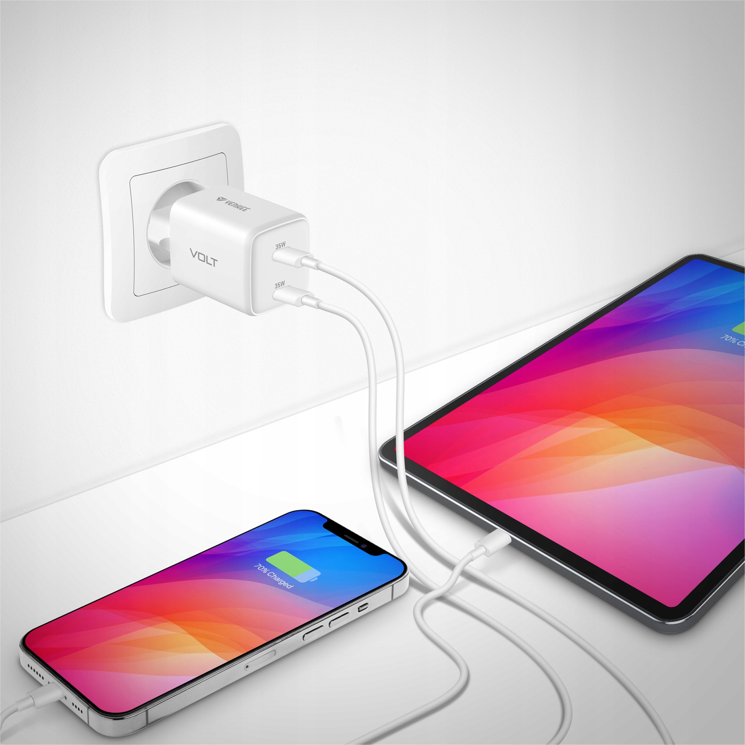 Podwójne złącze USB-C – Ładowanie dwóch urządzeń jednocześnie