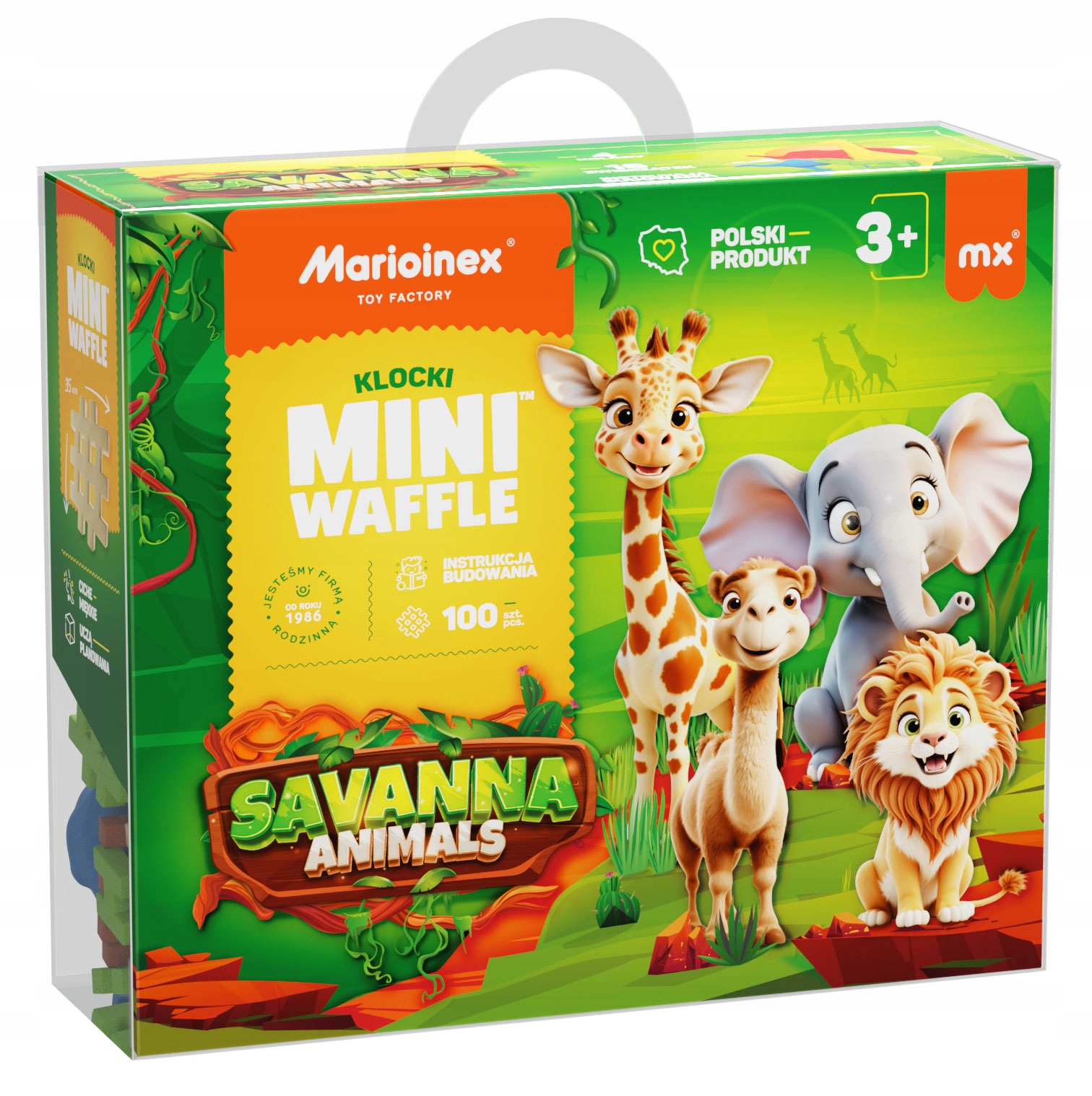 Klocki Wafle Mini Animals Sawanna 100el – Odkryj świat afrykańskiej przyrody