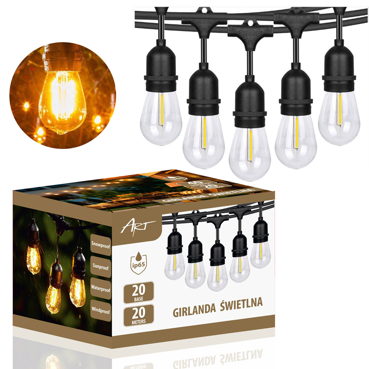 Girlanda Ogrodowa 20m z 20x E27 IP65 – Stwórz magiczną atmosferę w swoim ogrodzie