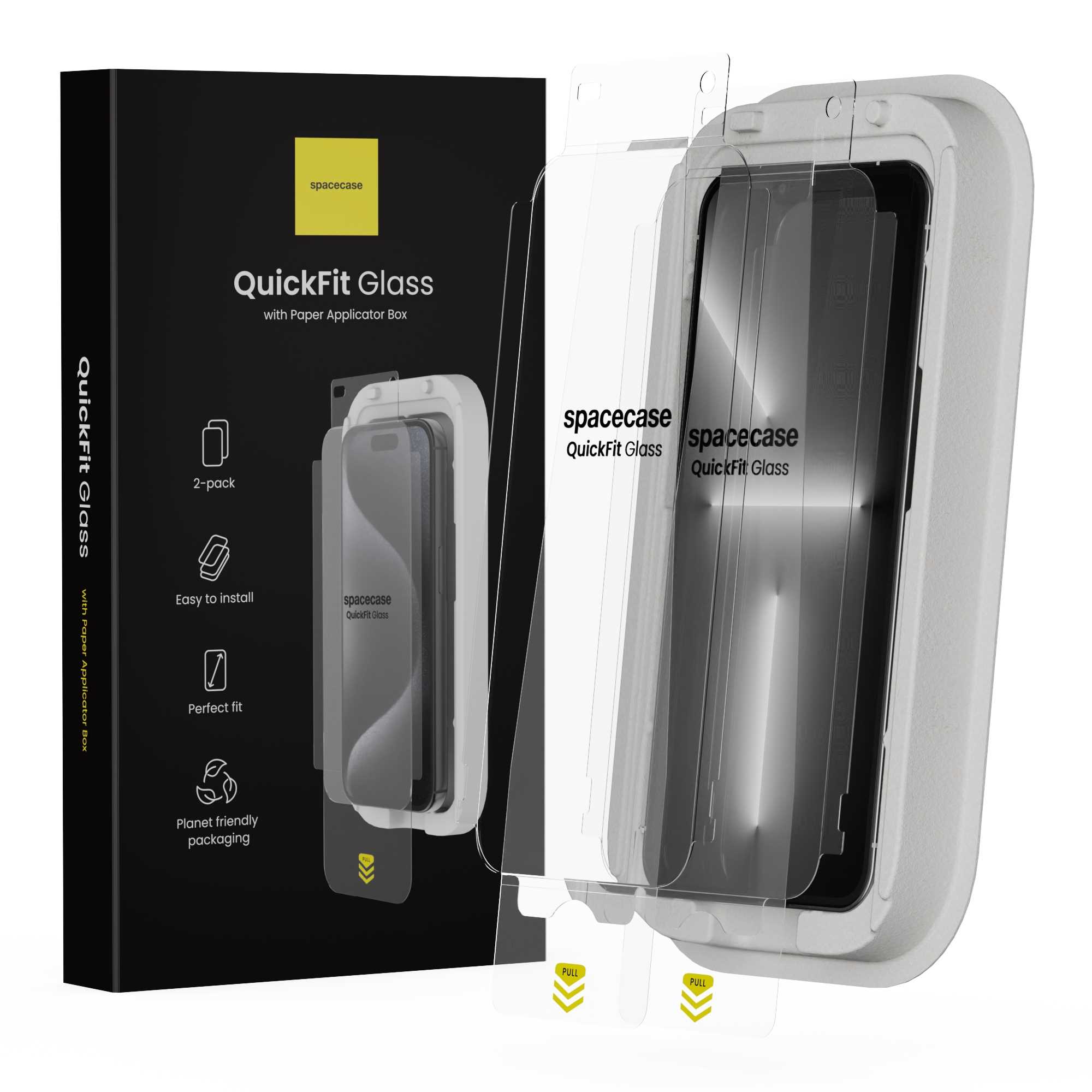 2x Szkło hartowane z aplikatorem SPACECASE QuickFit Glass do iPhone 13 Pro Max/14 Plus – Idealna ochrona dla Twojego telefonu