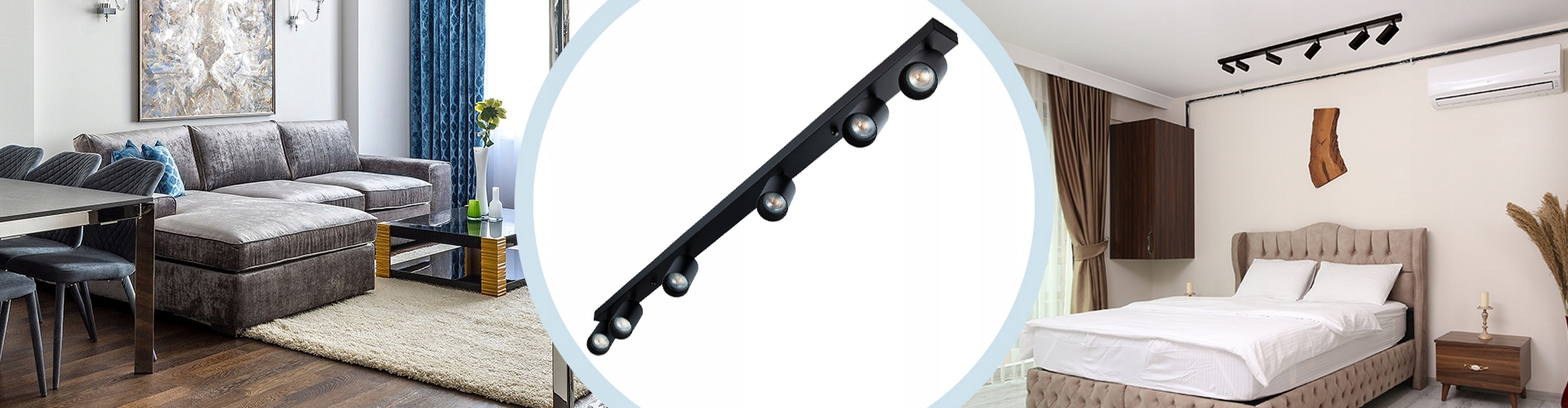 Stylowy reflektor sufitowy z sześcioma punktami świetlnymi