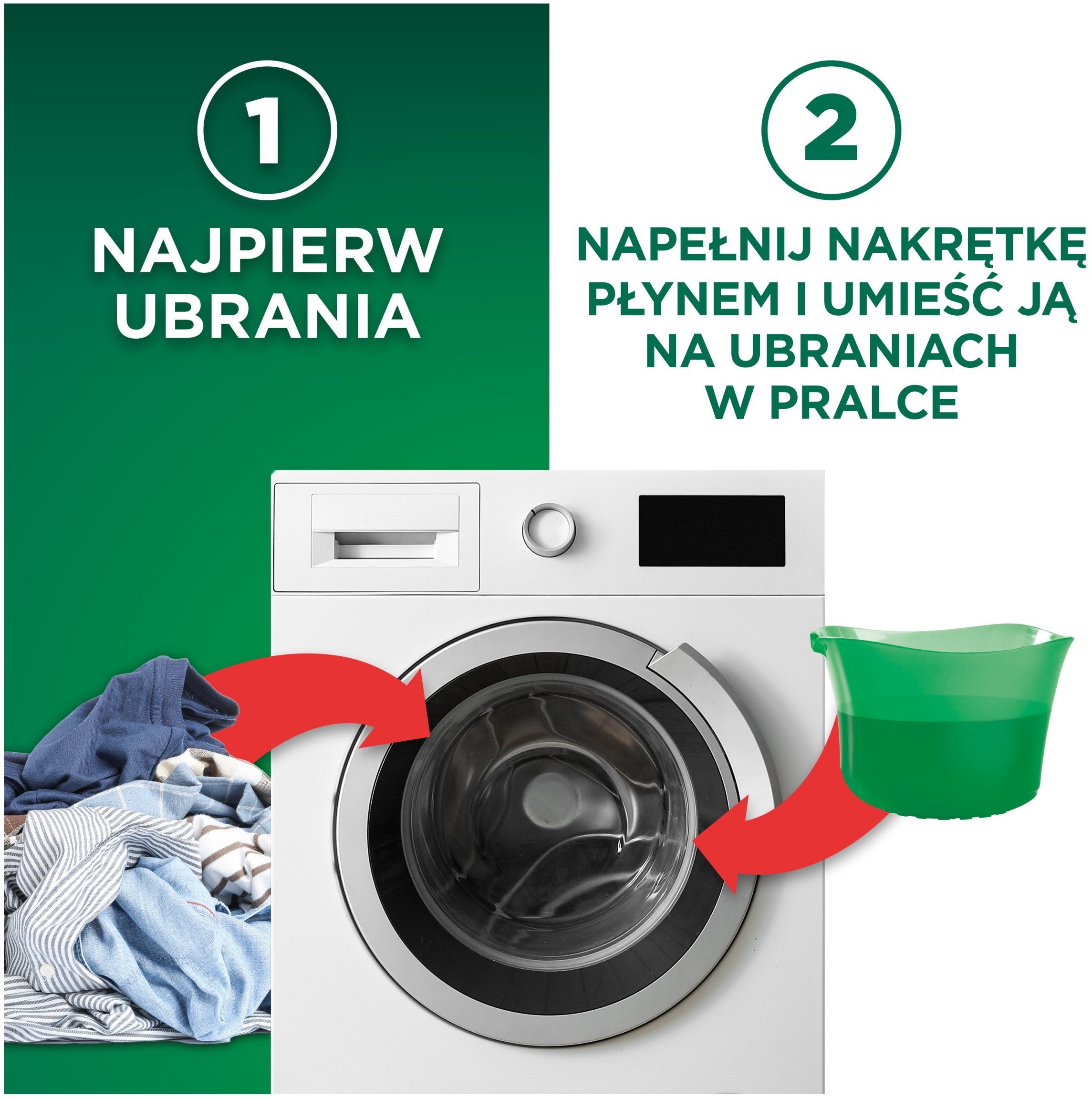 Wstępne usuwanie plam z użyciem zielonej nakrętki
