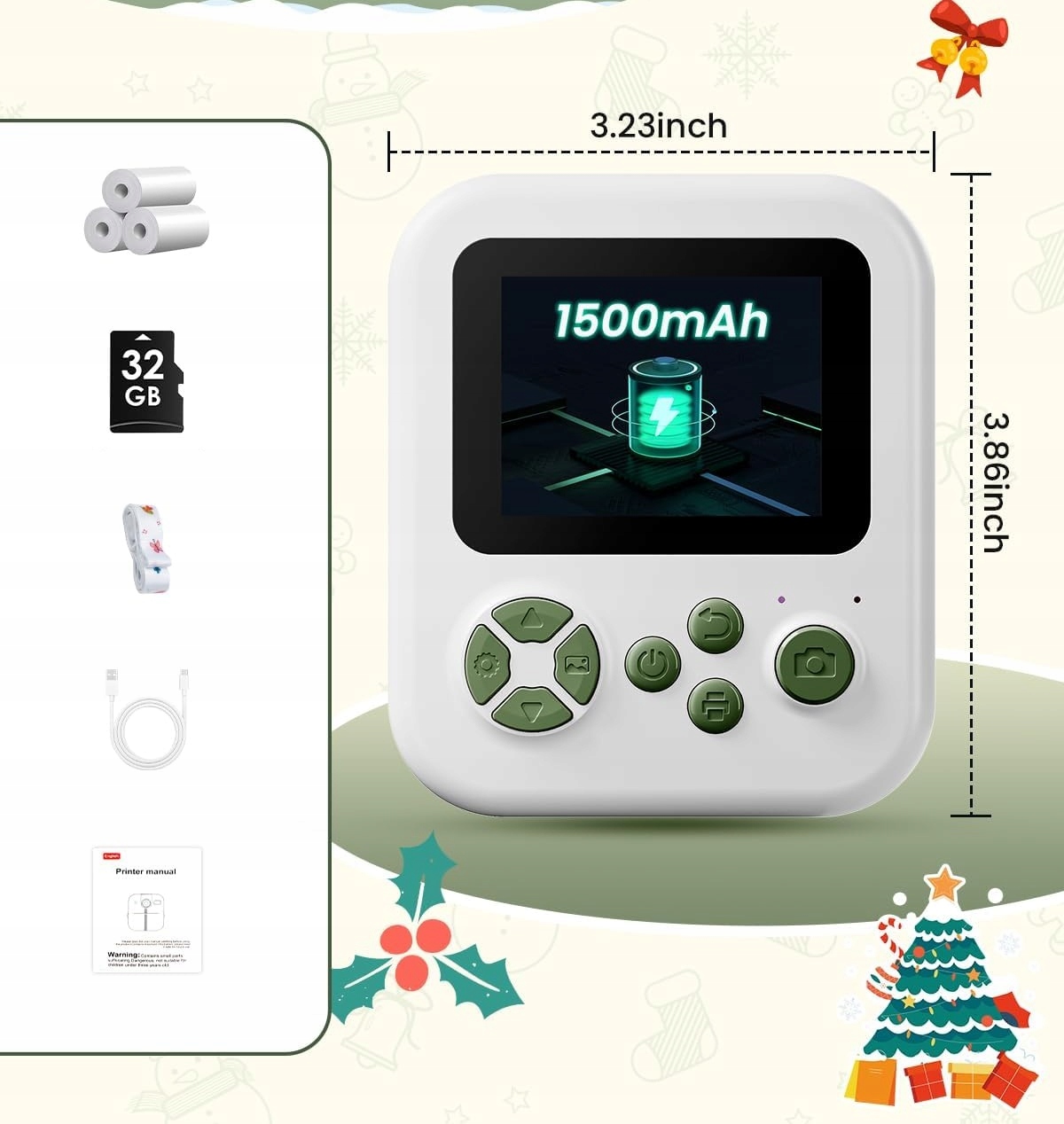 Aparat Natychmiastowy Dla Dzieci Cyfrowy MP3 Gry Druk Telefon Obiektyw 180s / P02 Zielony – Radość w każdej chwili