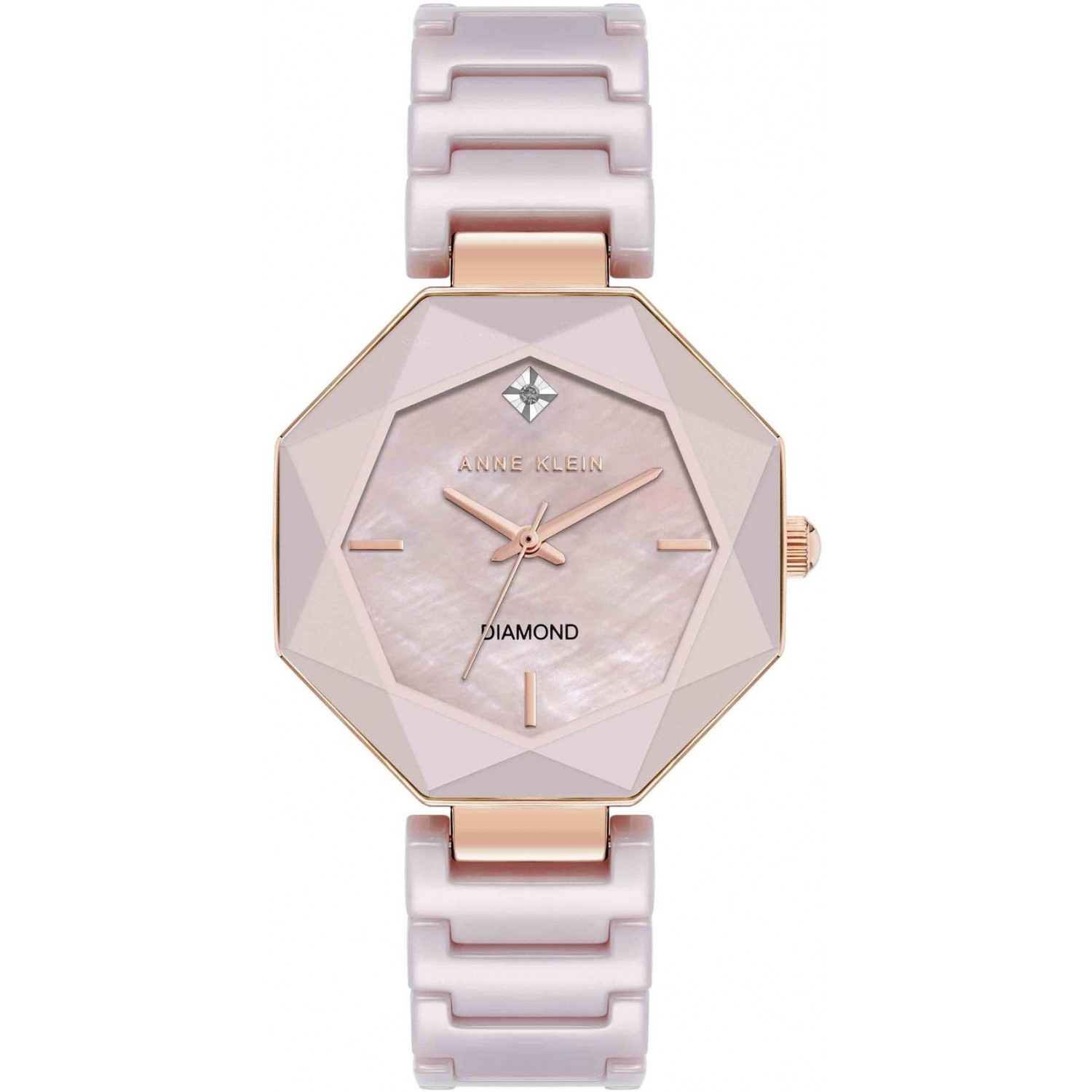 Różowo-złote wykończenie i diament na tarczy