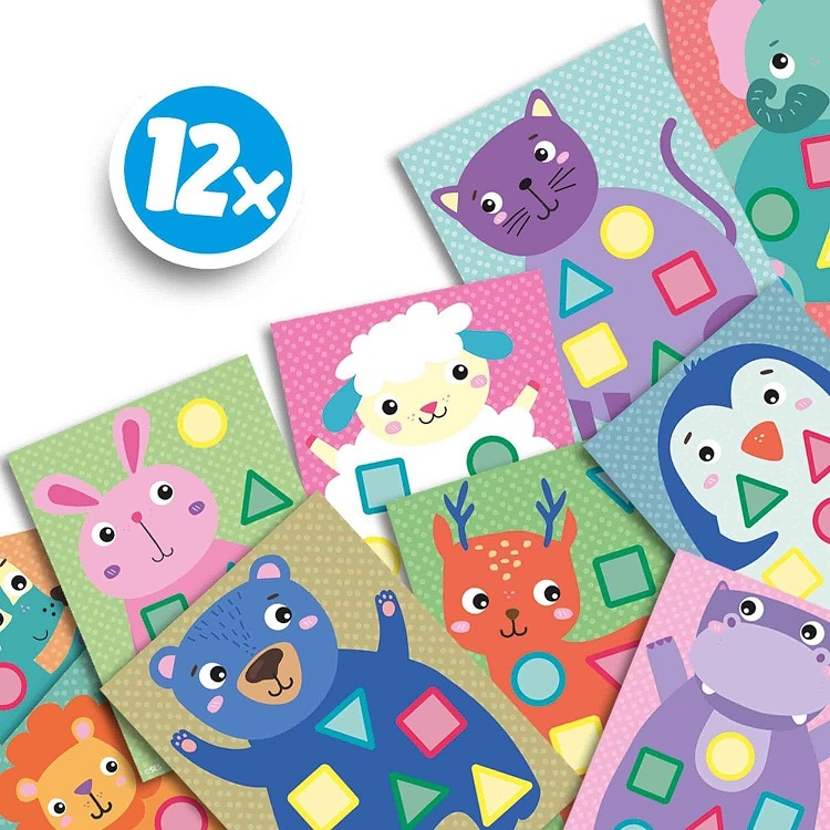 12 ilustracji z kolorowymi zwierzętami