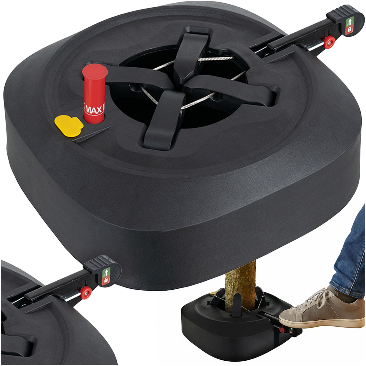 Samozaciskowy mechanizm dla bezpiecznego ustawienia choinki