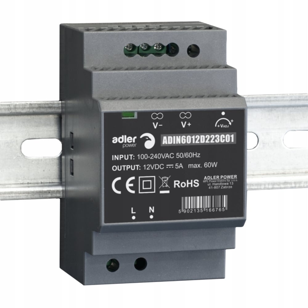 Zasilacz DIN 12V 60W ADIN6012 Adler – Wydajność i niezawodność w zasilaniu