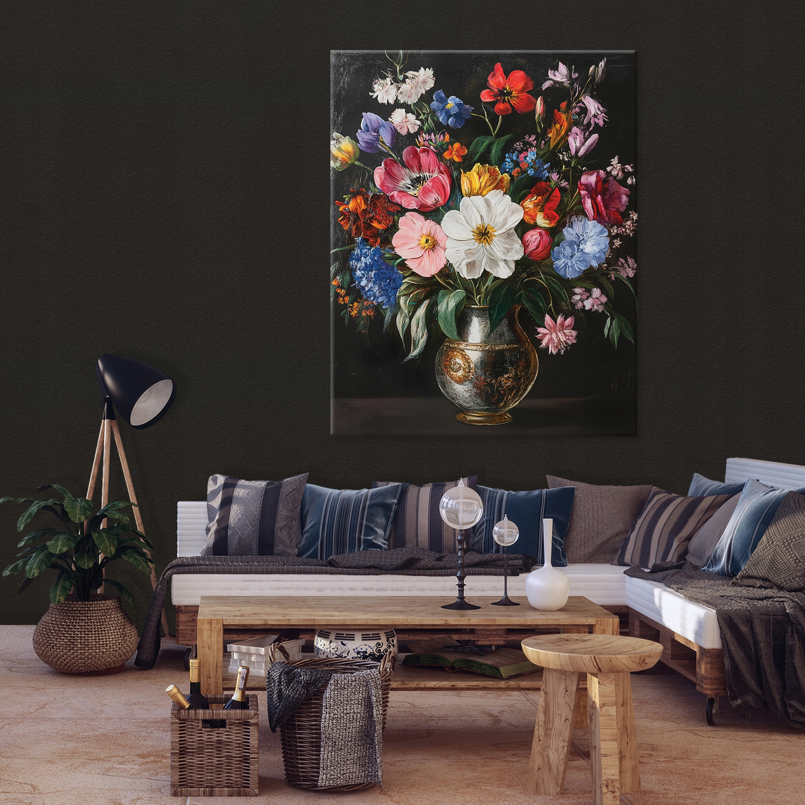 Obraz do salonu sypialni Kwiaty Czarny Nowoczesny na płótnie 60x40 – Elegancja w Twoim wnętrzu