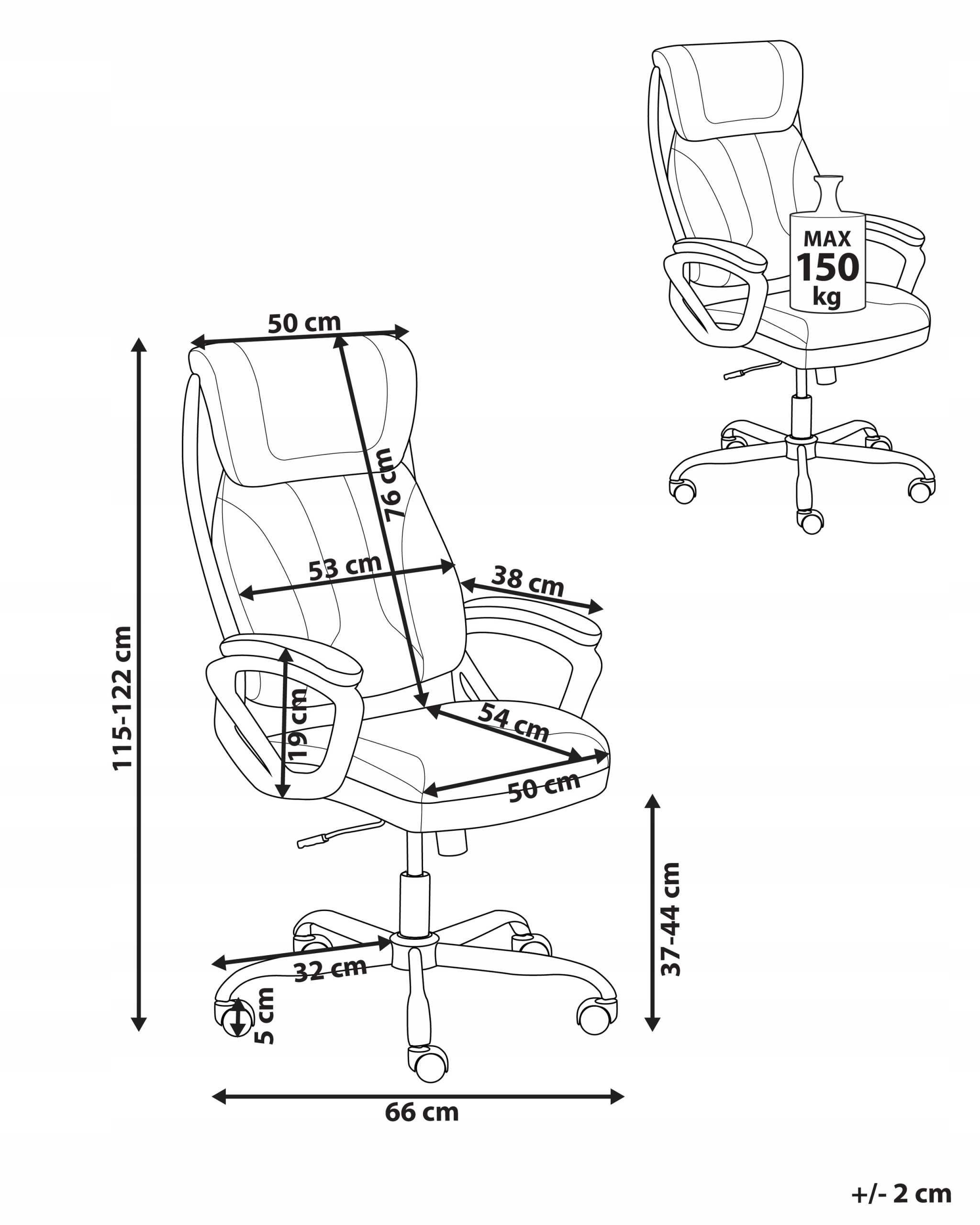 Height adjustment and backrest tilt function