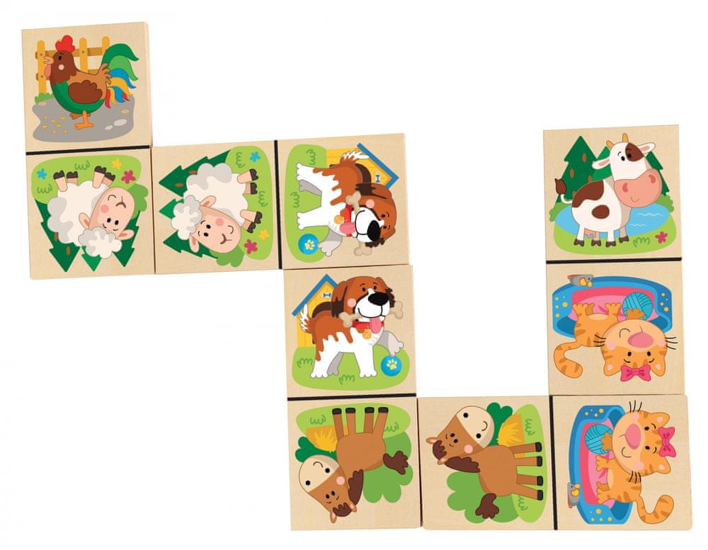 Drewniane pudełko i 28 kamieni domina