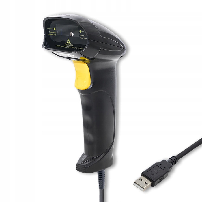 Czytnik kodów kreskowych laserowy 1D Qoltec | USB | Czarny – Niezawodność w Twoich rękach
