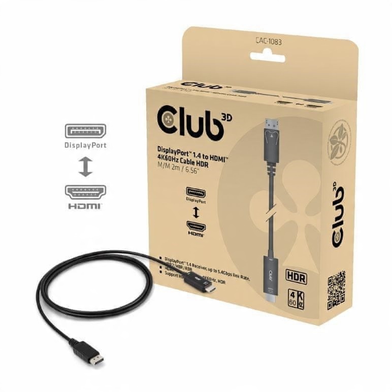 CLUB3D CAC-1083 – Kabel DisplayPort 1.4 do HDMI HDR 2 m
