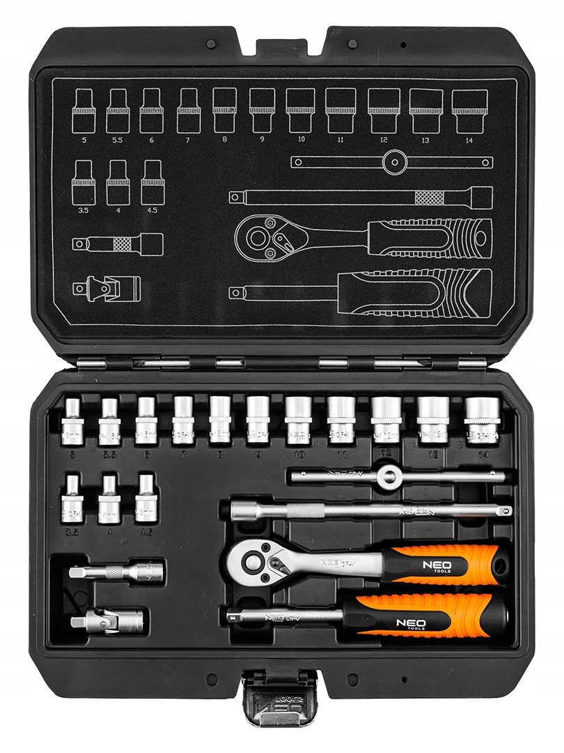 Zestaw kluczy nasadowych 1/4 NEO TOOLS – 20 elementów dla każdego majsterkowicza