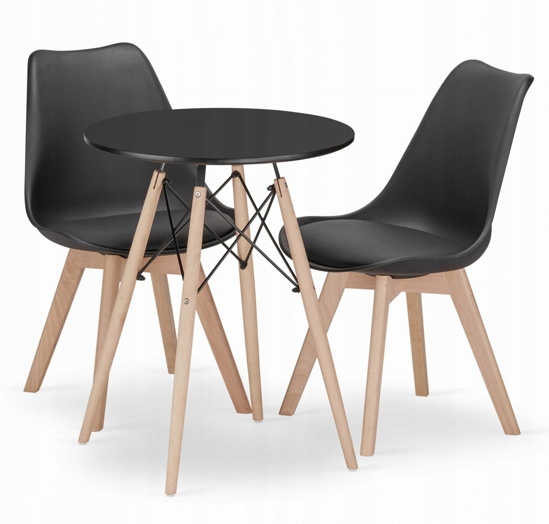 Zestaw stół okrągły TODI 60 czarny + 2 krzesła MARK czarne – Nowoczesny design do Twojego wnętrza