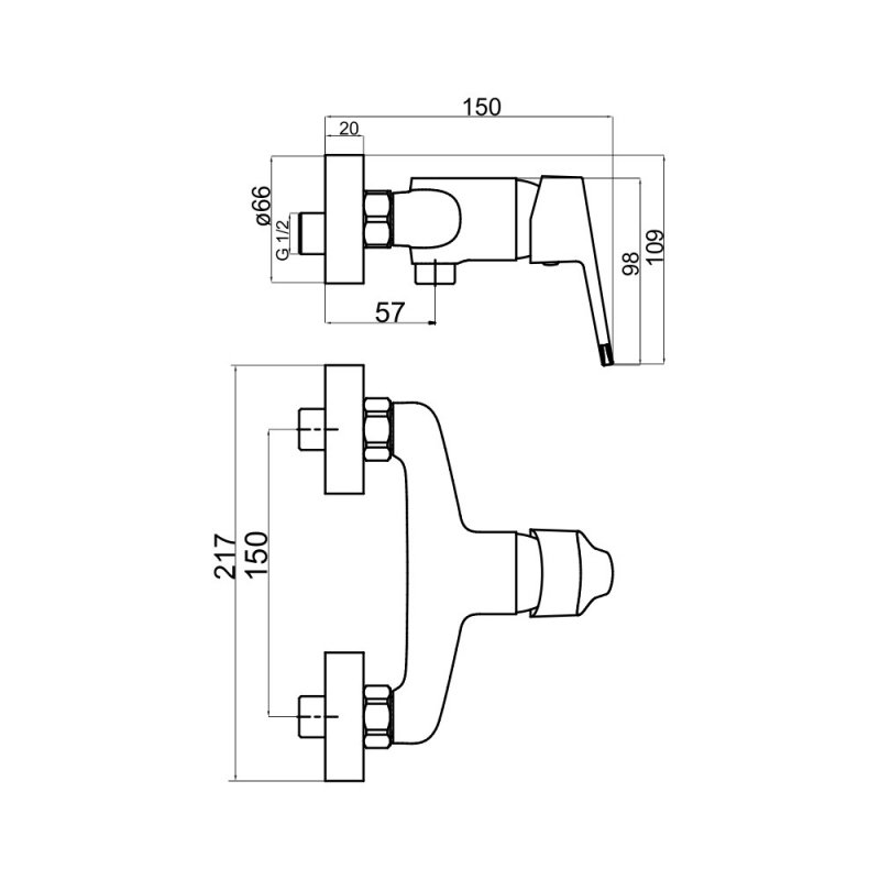 Wylot dolny z rozstawem 150 mm