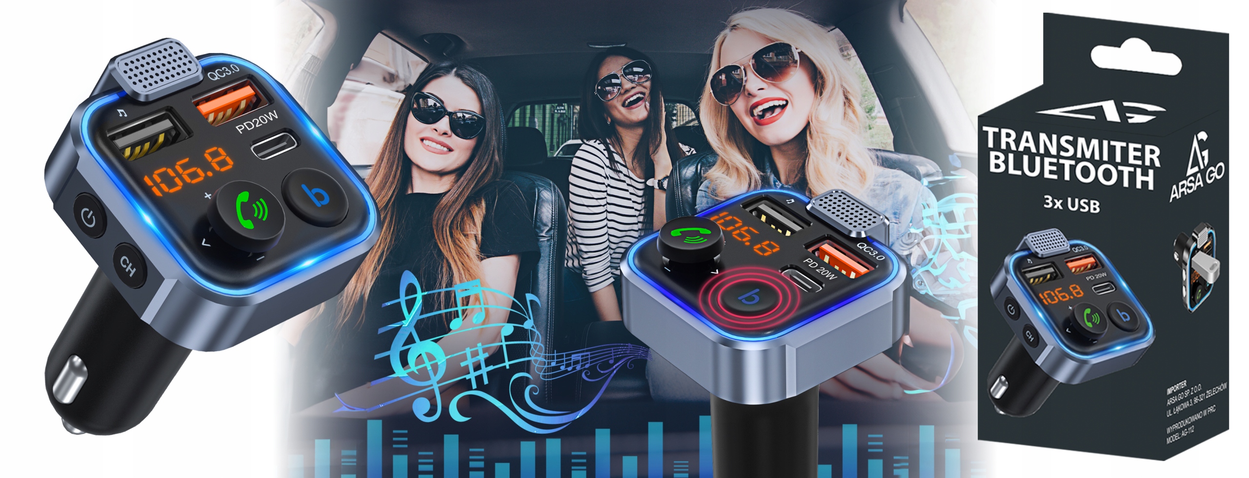 TRANSMITER BLUETOOTH SAMOCHODOWY FM 3x USB ADAPTER SZYBKA ŁADOWARKA MP3 – Nowoczesne rozwiązanie audio w Twoim samochodzie