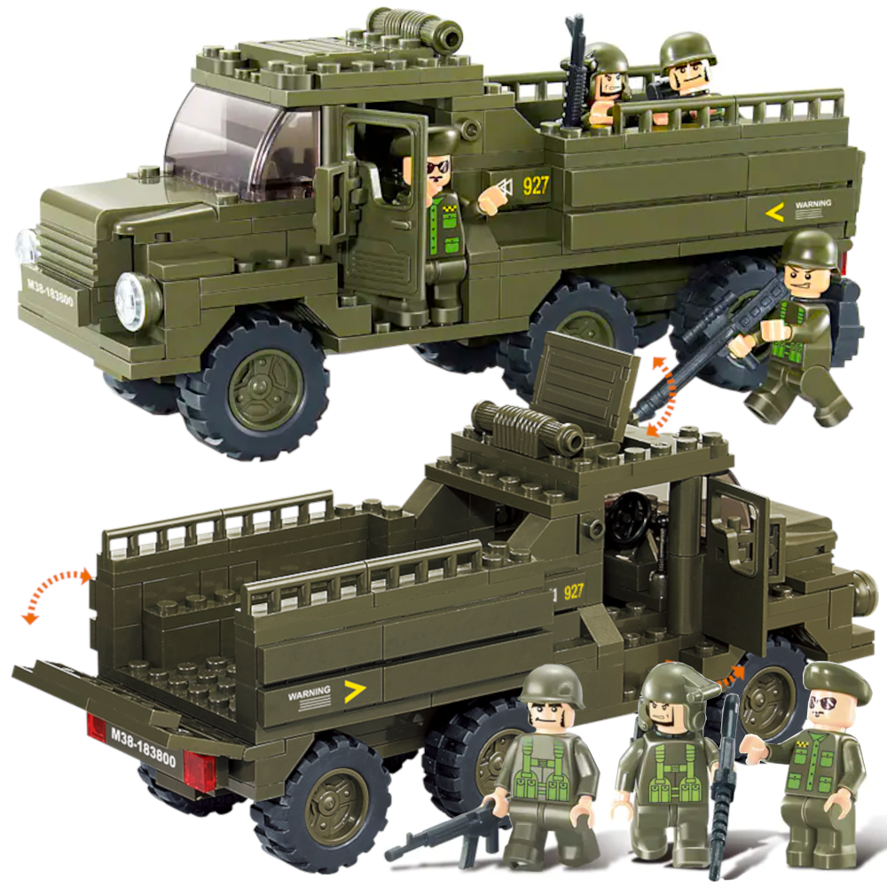 Klocki Wojsko Ciężarówka Transportowa Wojska, armia+4 figurki Tomdorix