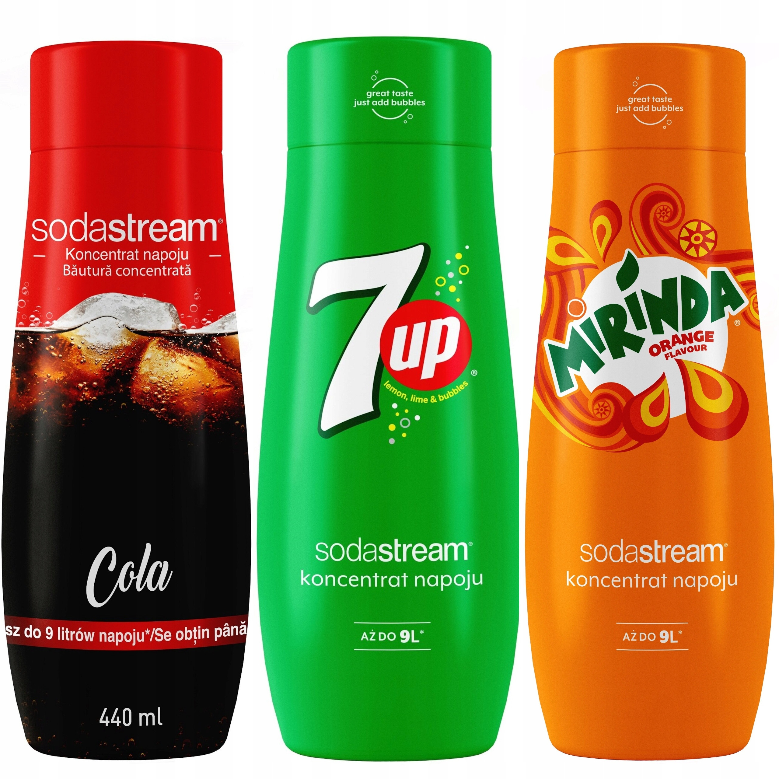 Zestaw 3 koncentratów SodaStream Cola + 7UP + Mirinda – Twój ulubiony smak w domu