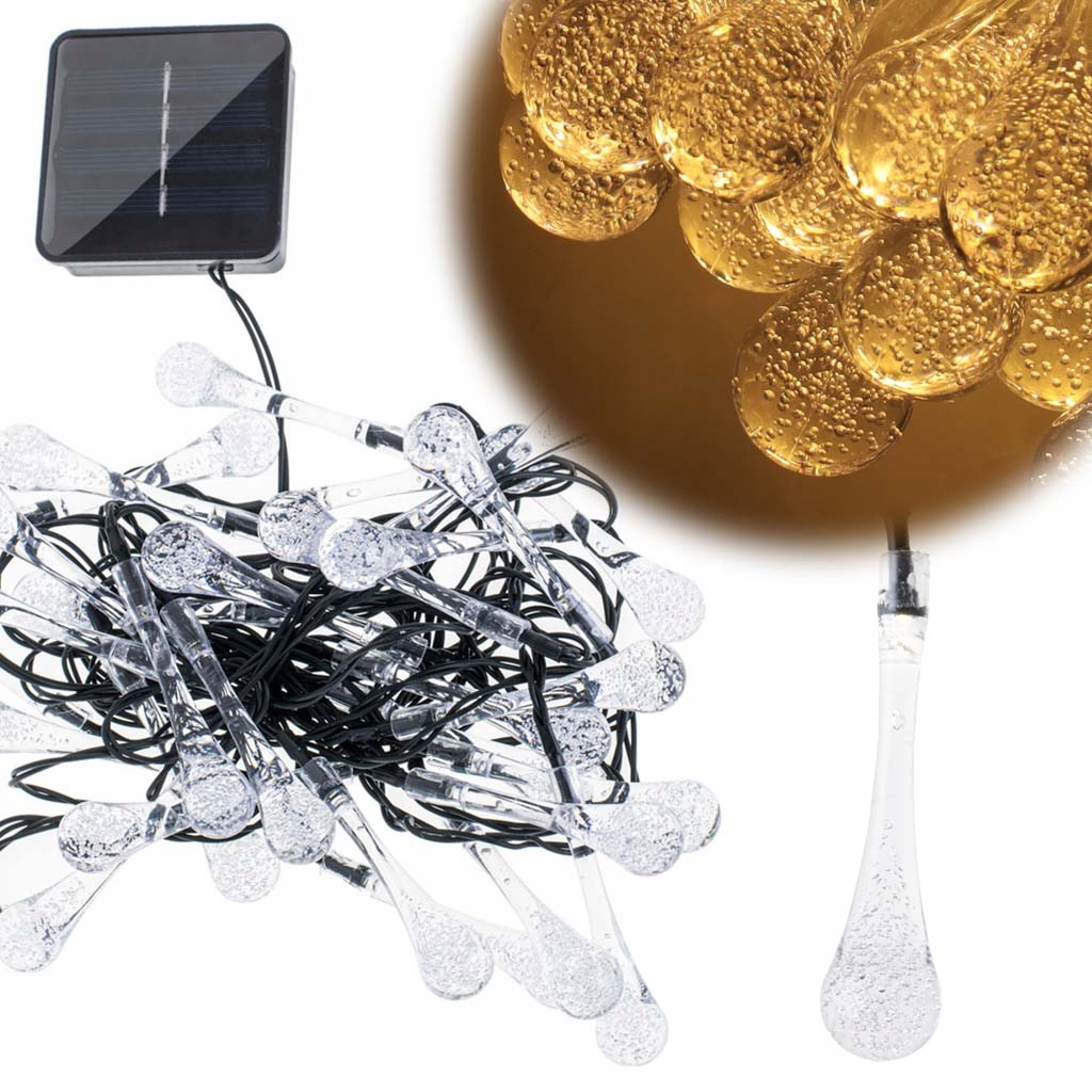 Lampki solarne ogrodowe sople 6,5m 30LED ciepły biały – Twój idealny wybór na dekorację ogrodu