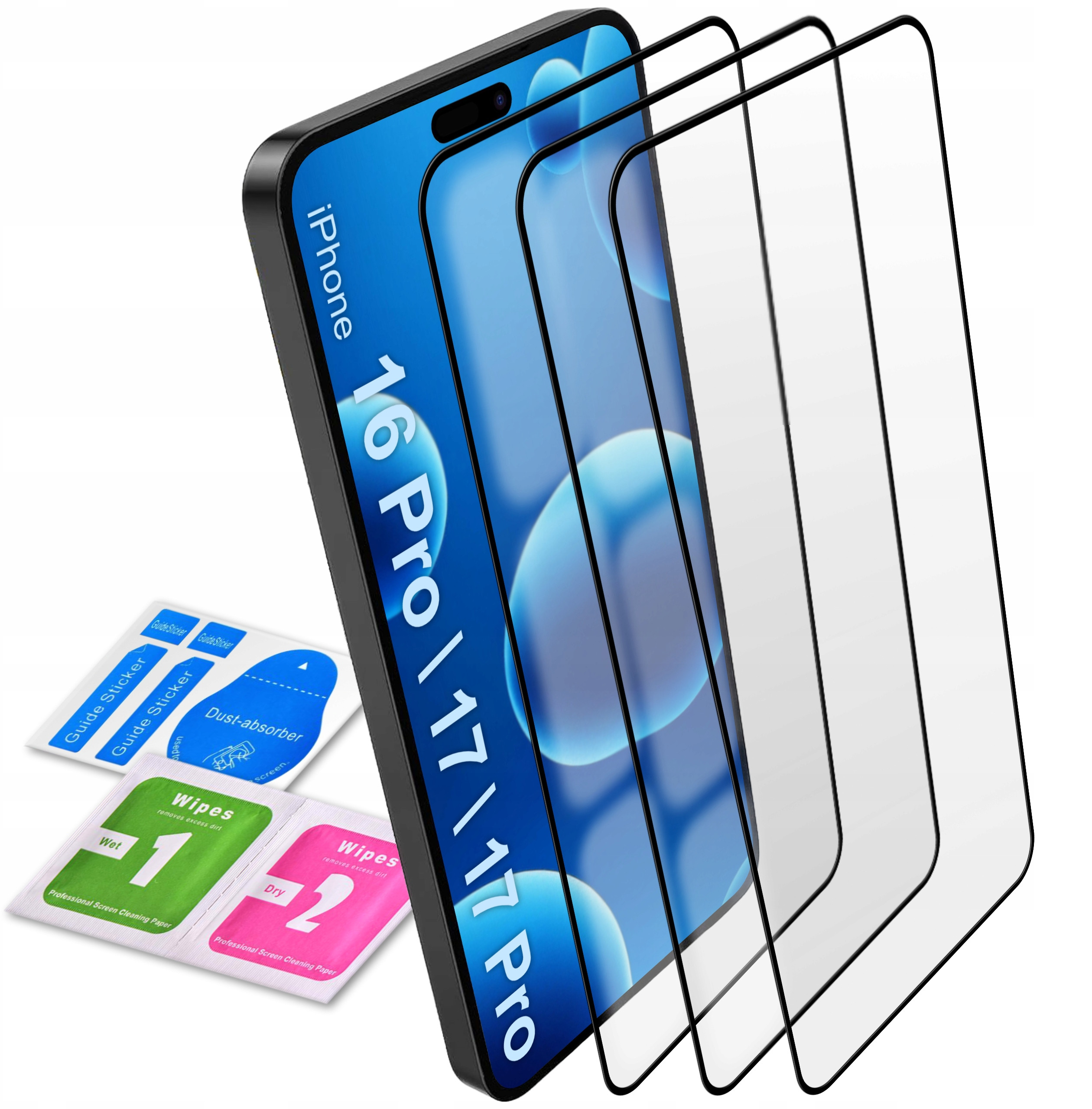 Szkło Hartowane 3x na Cały Ekran 5D do iPhone 16 Pro, 17, 17 Pro – Najlepsza Ochrona Twojego Ekranu