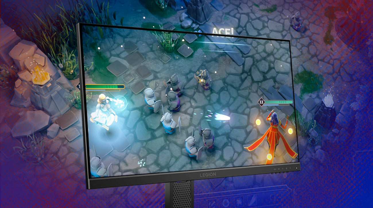 Na ekranie monitora Lenovo Legion 24-10 scena z gry komputerowej