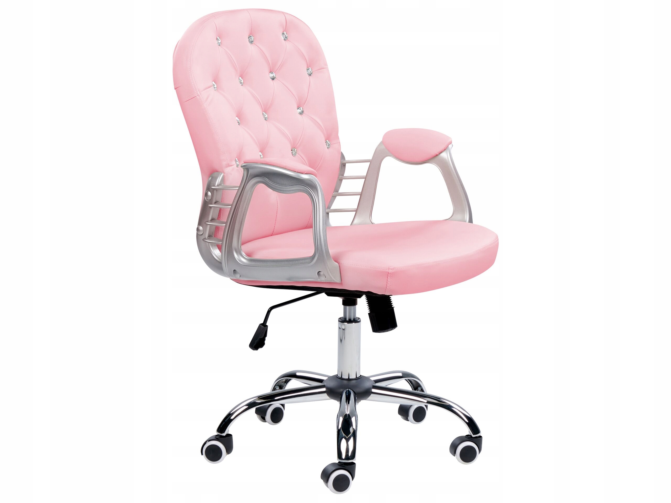 Krzesło biurowe Beliani Krzesło biurowe regulowane ekoskóra różowe z kryształkami PRINCESS – Elegancja i komfort w Twoim biurze