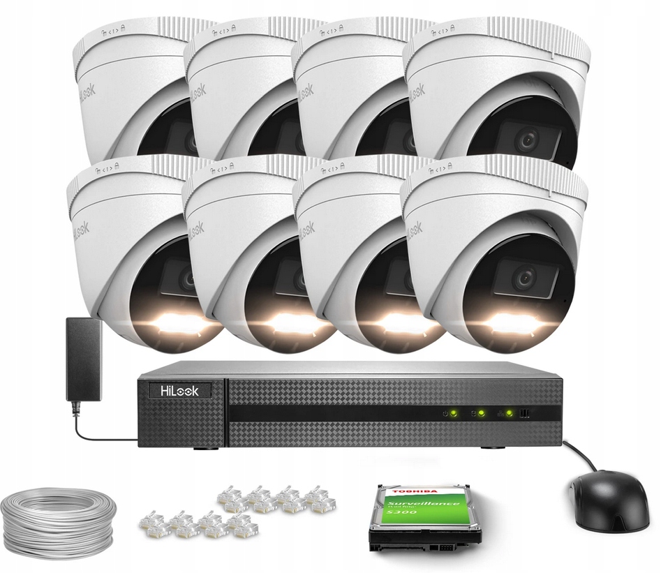 Zestaw do monitoringu HiLook Hikvision 8x IPCAM-T8-30DL 4K Smart Hybrid-Light 30m – Kompleksowe rozwiązanie dla Twojego bezpieczeństwa