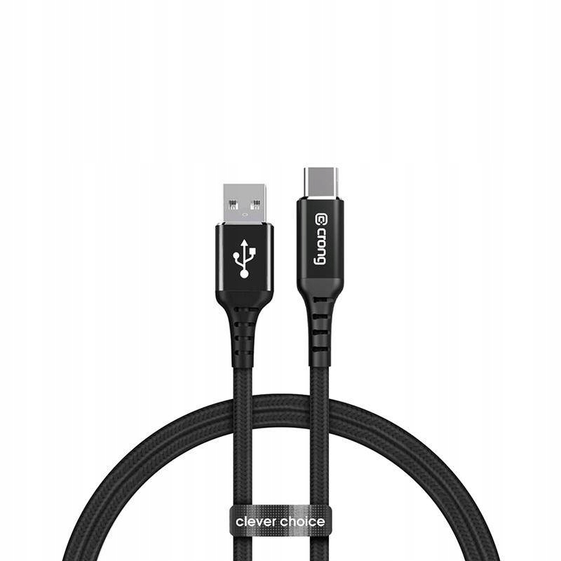 Crong Armor Link - Kabel 60W 3A USB-A do USB-C w oplocie 25cm (czarny)