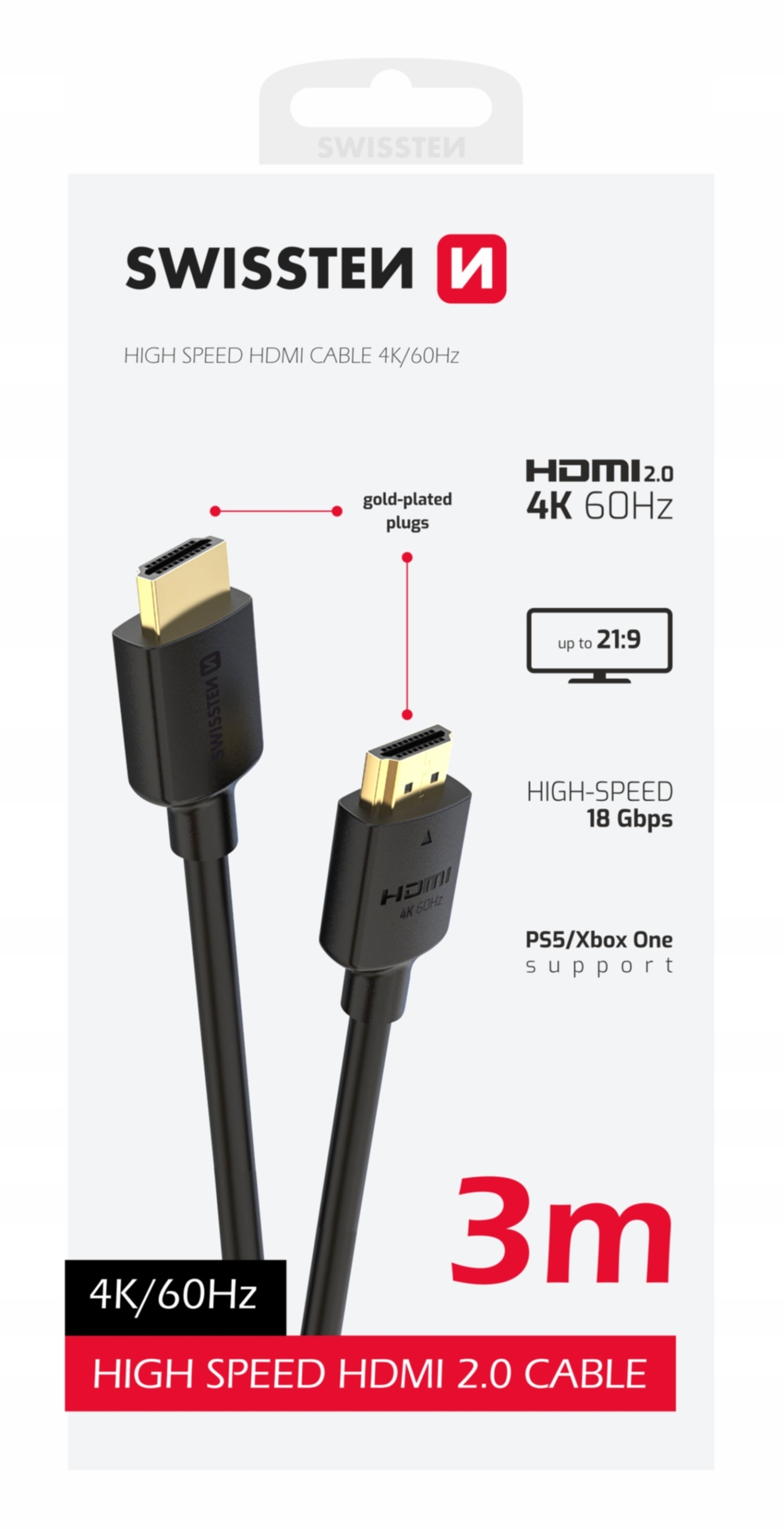Swissten HDMI to HDMI 4K Cable 3m – Wysokiej jakości kabel do transmisji obrazu i dźwięku