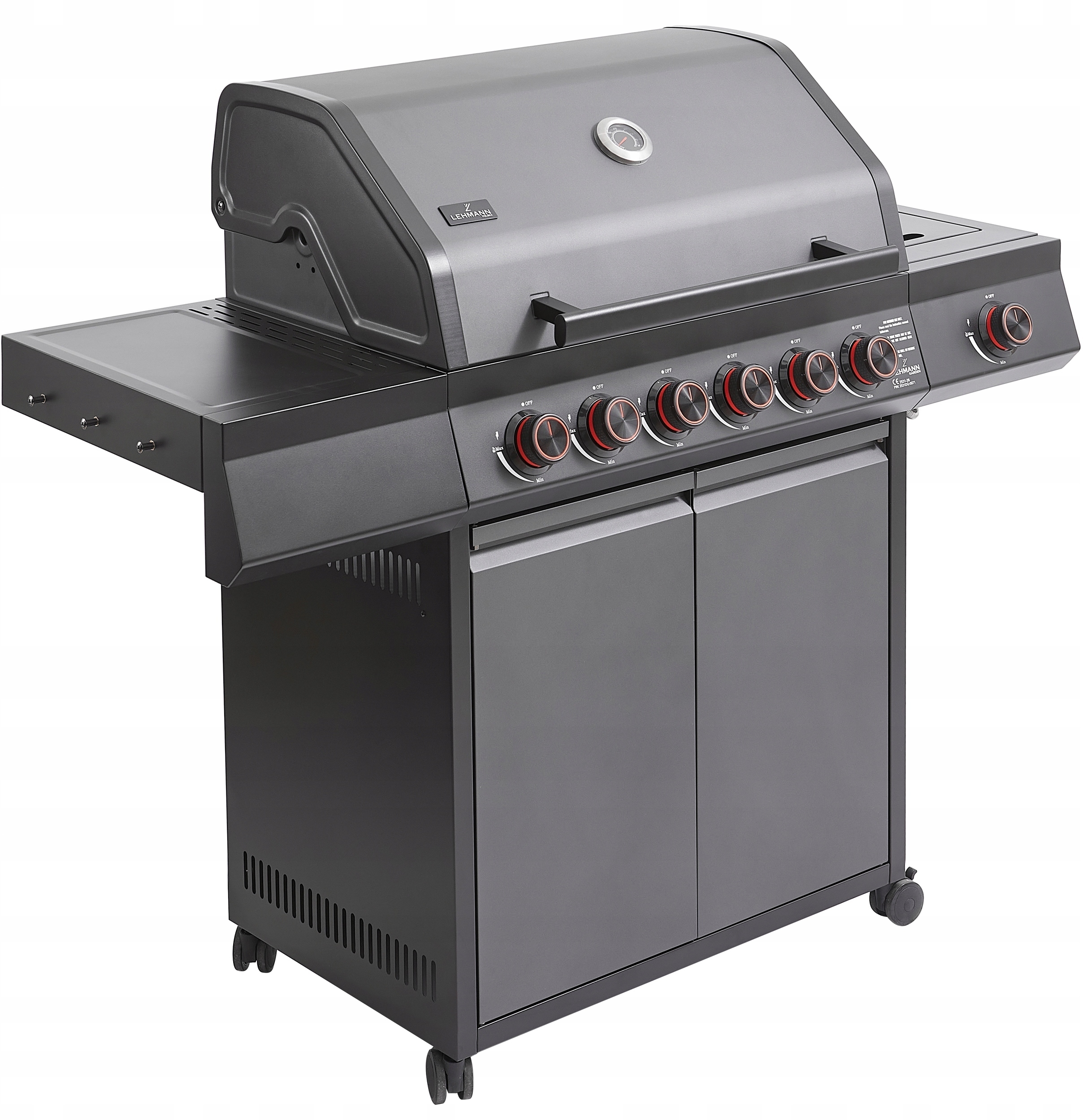 Grill gazowy Ogrodowy ŻELIWNY LEHMANN 6+1 nierdzewny 21 kW +szafka na butlę Wykonanie rusztu żeliwny
