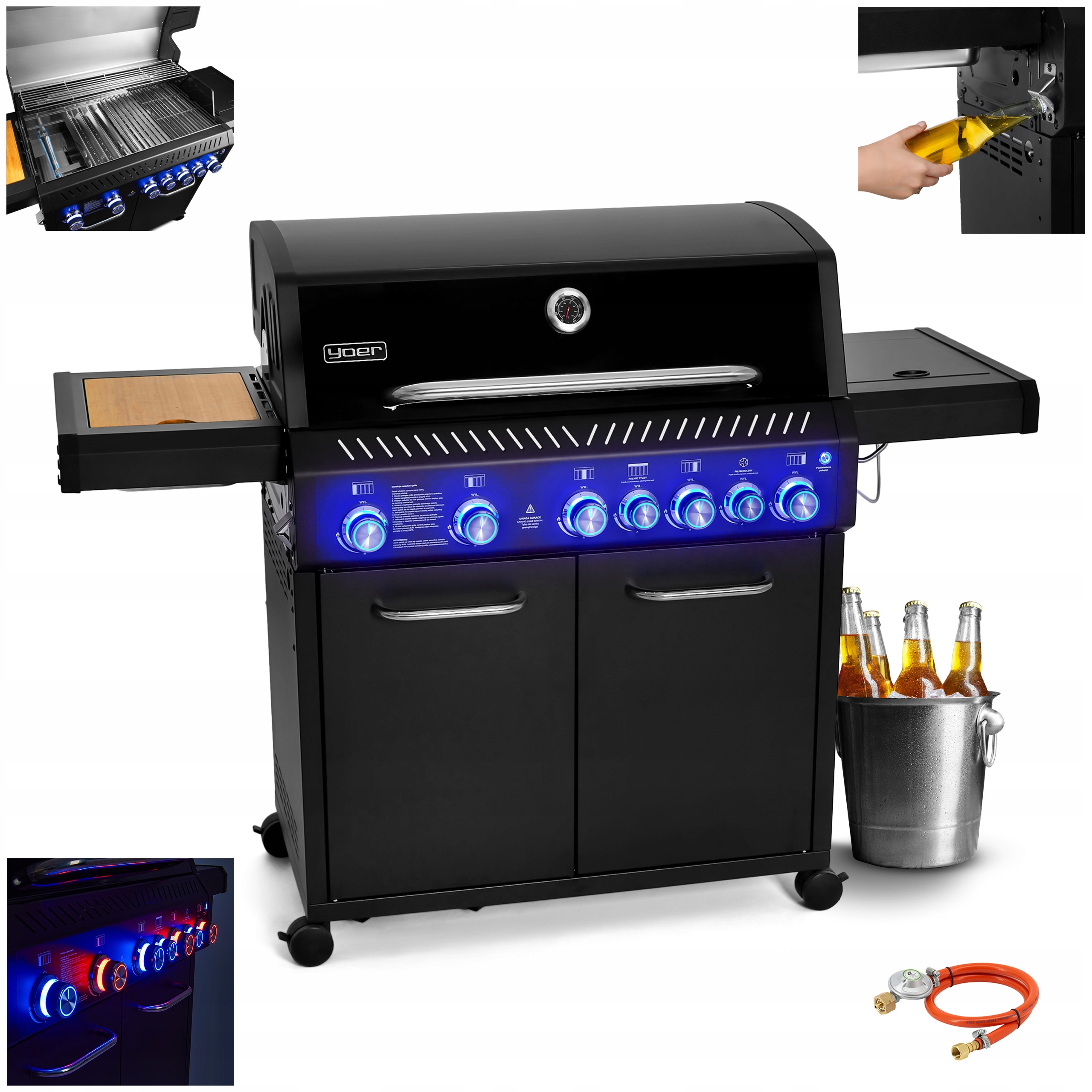 Grill gazowy Duży Ogrodowy ŻELIWNY Nierdzewny 5+2 - Yoer BeefBaron GG05BK – Idealny do Twojego ogrodu