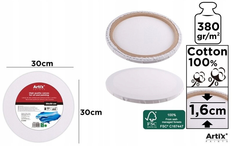 Podobrazie Okrągłe 30x30x1.6cm – Idealne dla Młodych Artystów