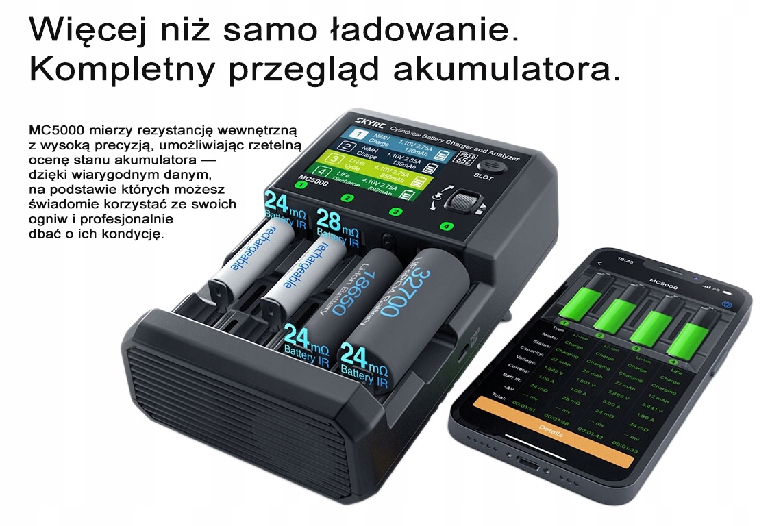 Rozbudowane tryby analizy i testowania akumulatorów