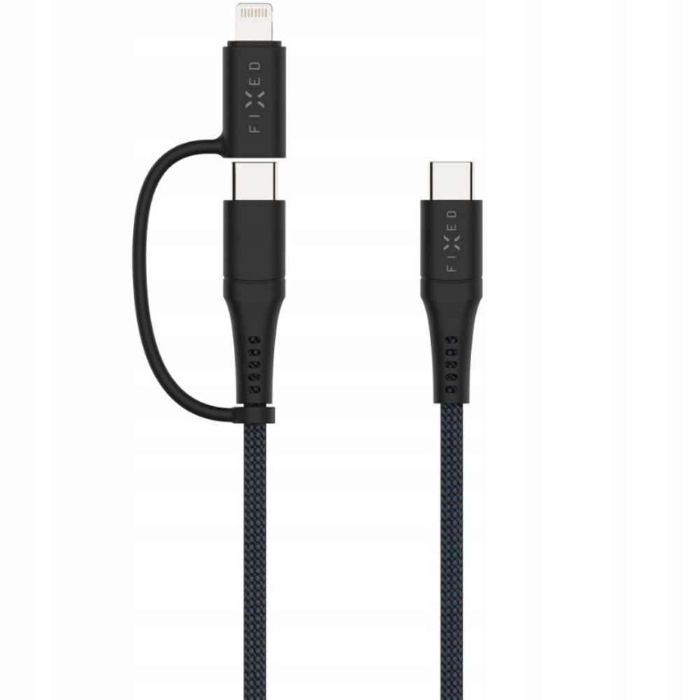 FIXED s Kabel w oplocie do ładowania i transmisji danych – USB-C/USB-C z adapterem Lightning